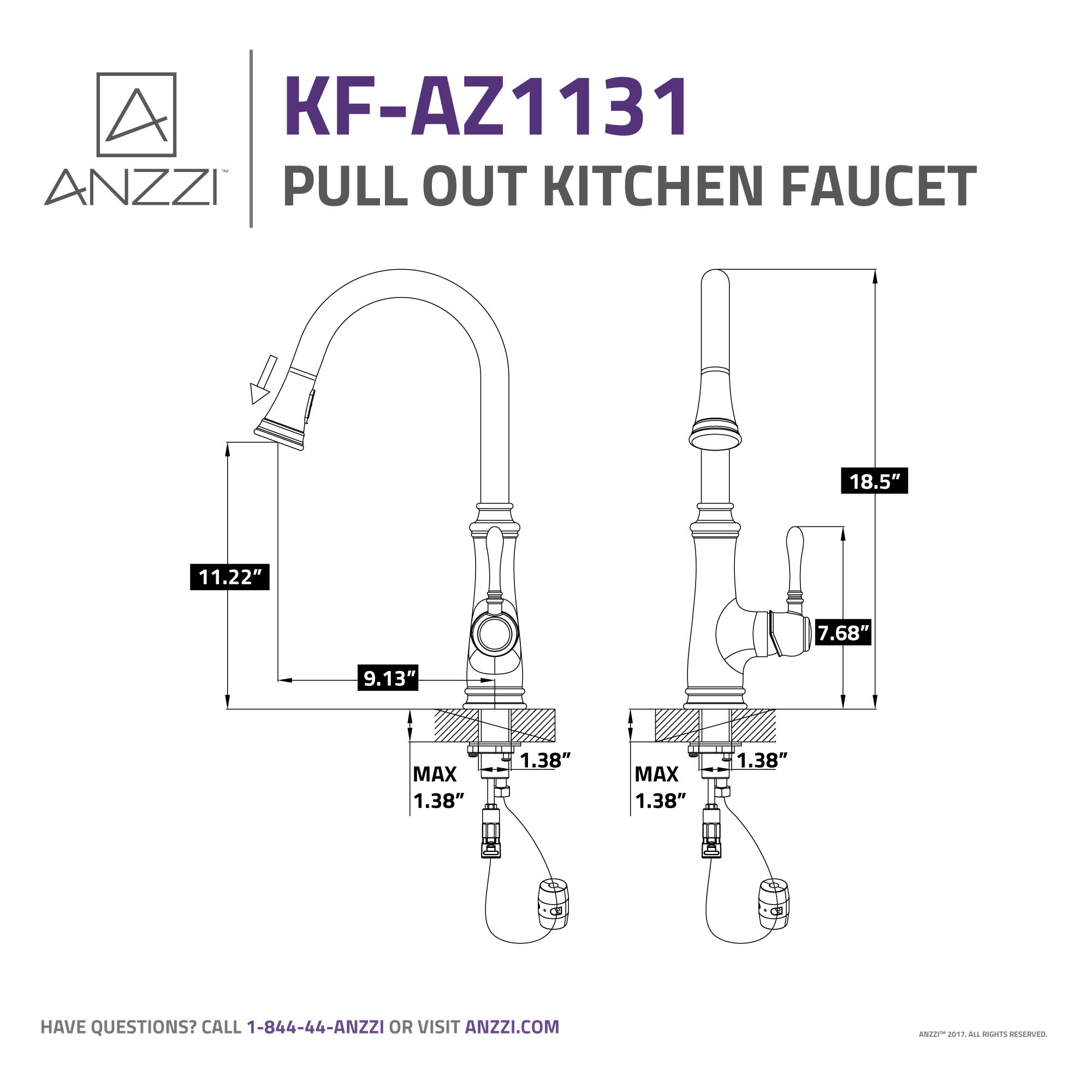 Luna Single Handle Pull-Down Sprayer Kitchen Faucet in Polished Chrome — thumbnail 2