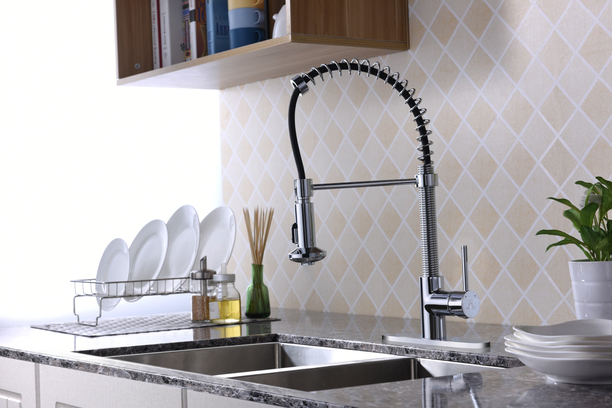 ANZZI Step Minimalist Kitchen Faucet, Single Handle Control, High Mobility Pull-Down Sprayer (9.5" Reach), Lead-Free Brass, cUPC Certified — thumbnail 2