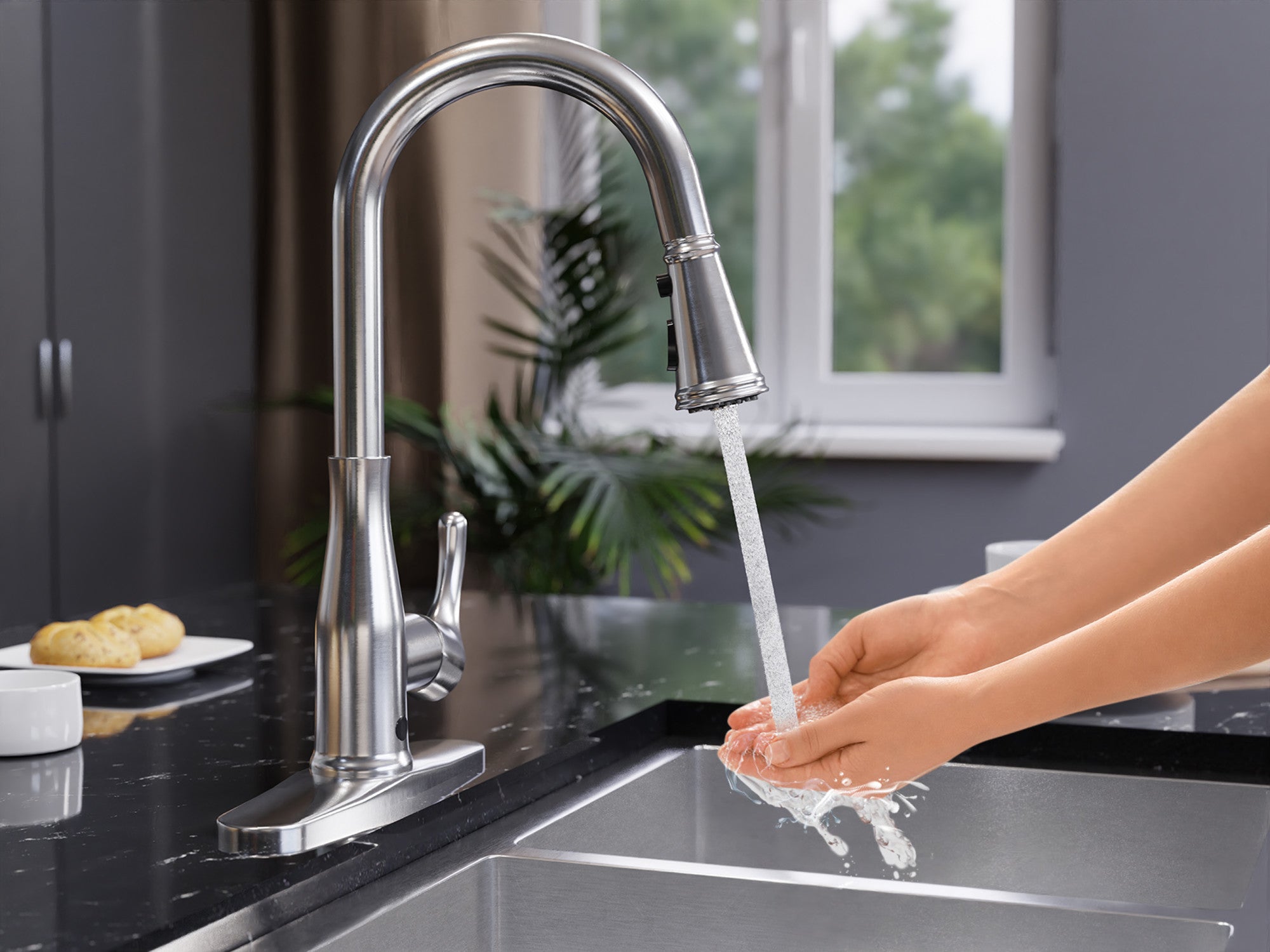 Sifo Hands Free Touchless 1-Handle Pull-Down Sprayer Kitchen Faucet with Motion Sense and Fan Sprayer — thumbnail 2