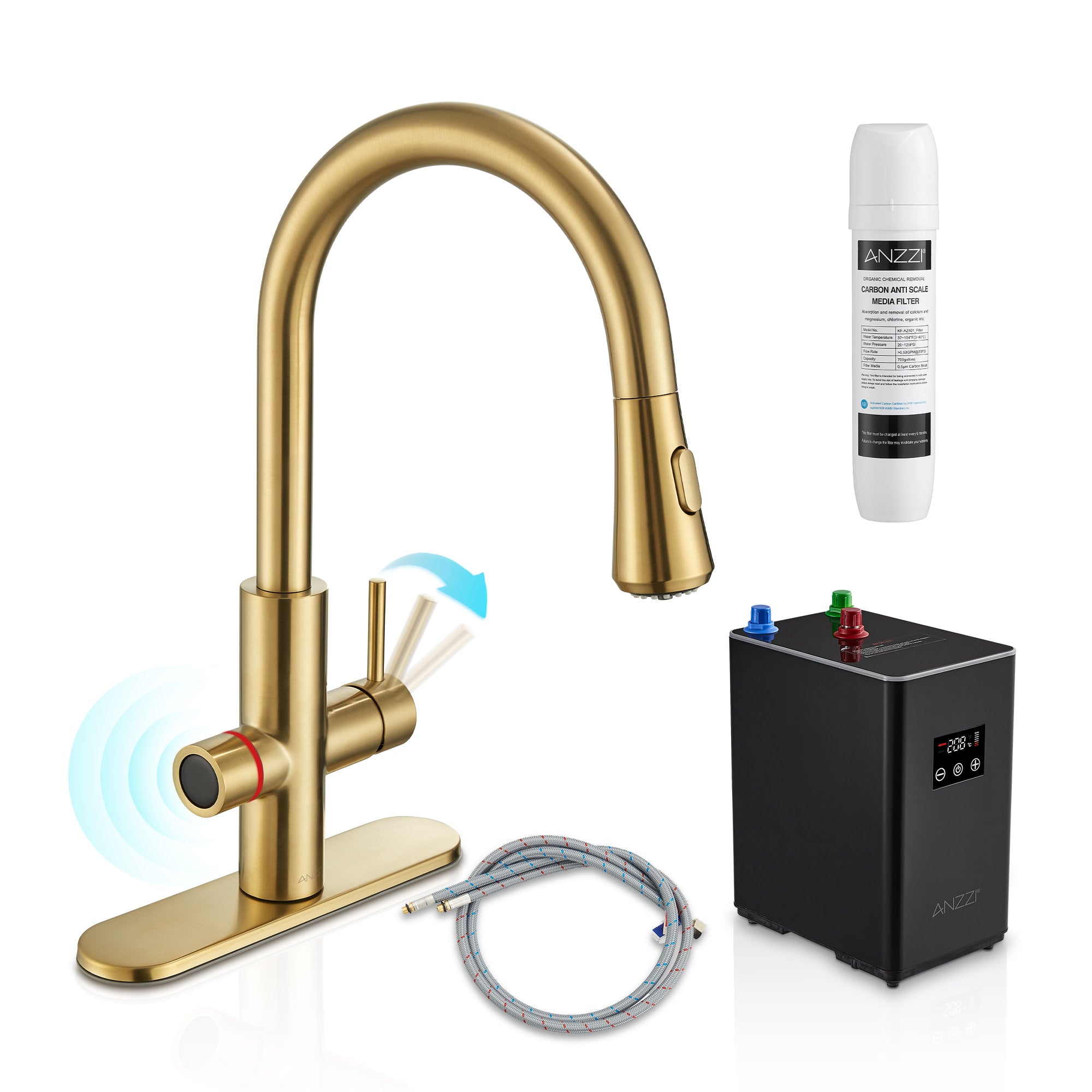 ANZZI Sunset 4-in-1 Faucet: Cold, Filtered, Instant Hot & Boiling Water Dispenser, Pull-Out Sprayer, Digital Tank Control, ETL Certified