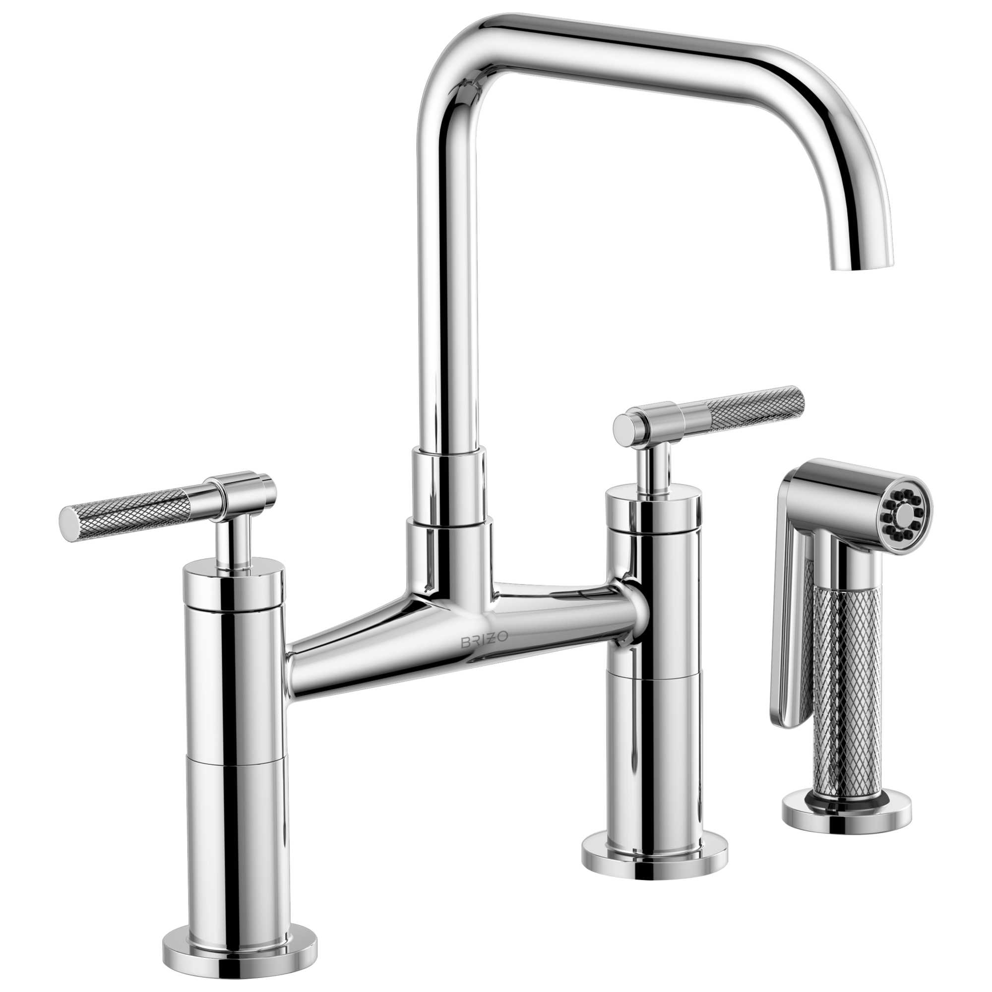 Litze Bridge Faucet with Square Spout and Knurled Handle