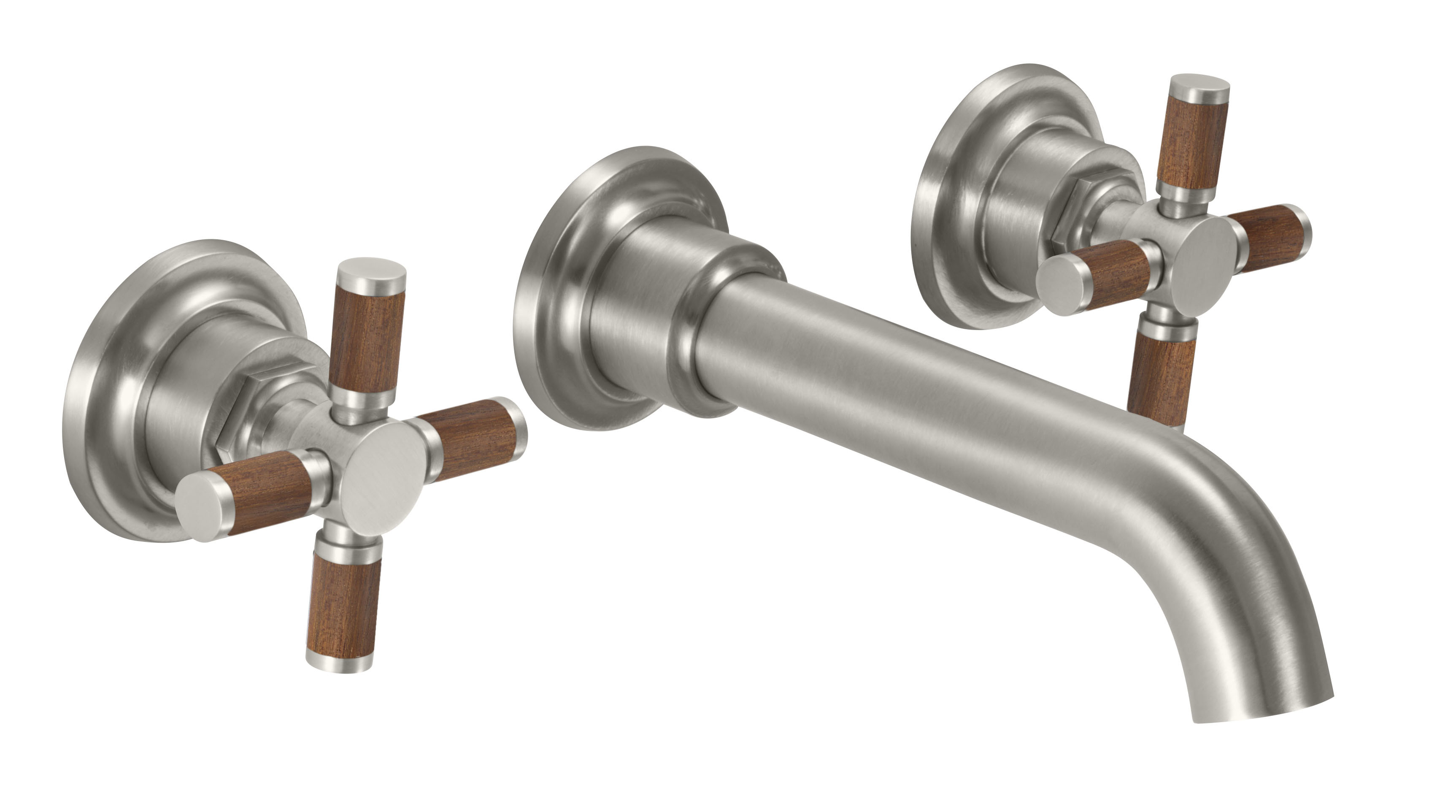 Descanso Two Handle Lavatory Wall Faucet Trim Only - Teak Cross Handle — image 1