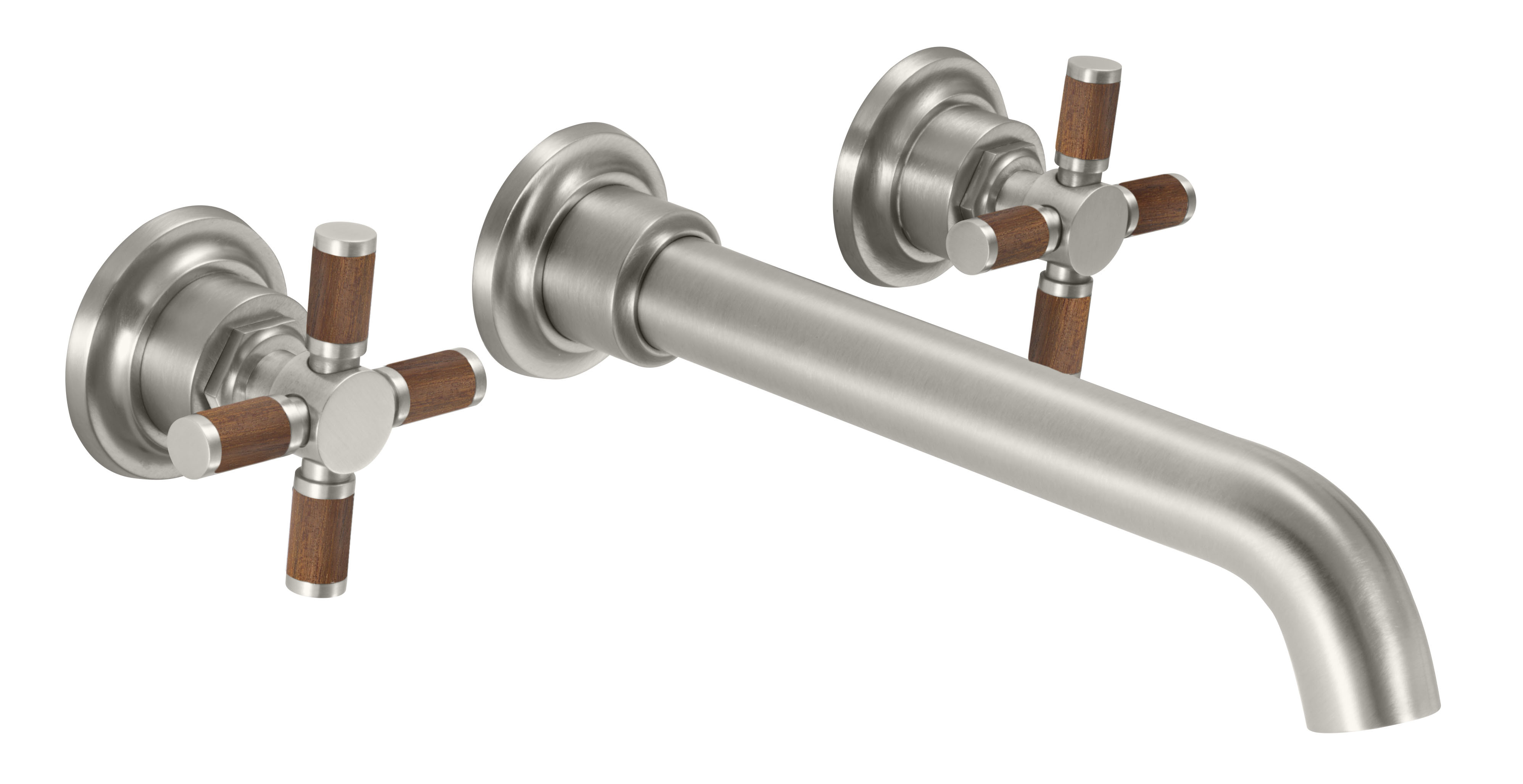 Descanso Two Handle Lavatory Wall Faucet Trim Only - Teak Cross Handle