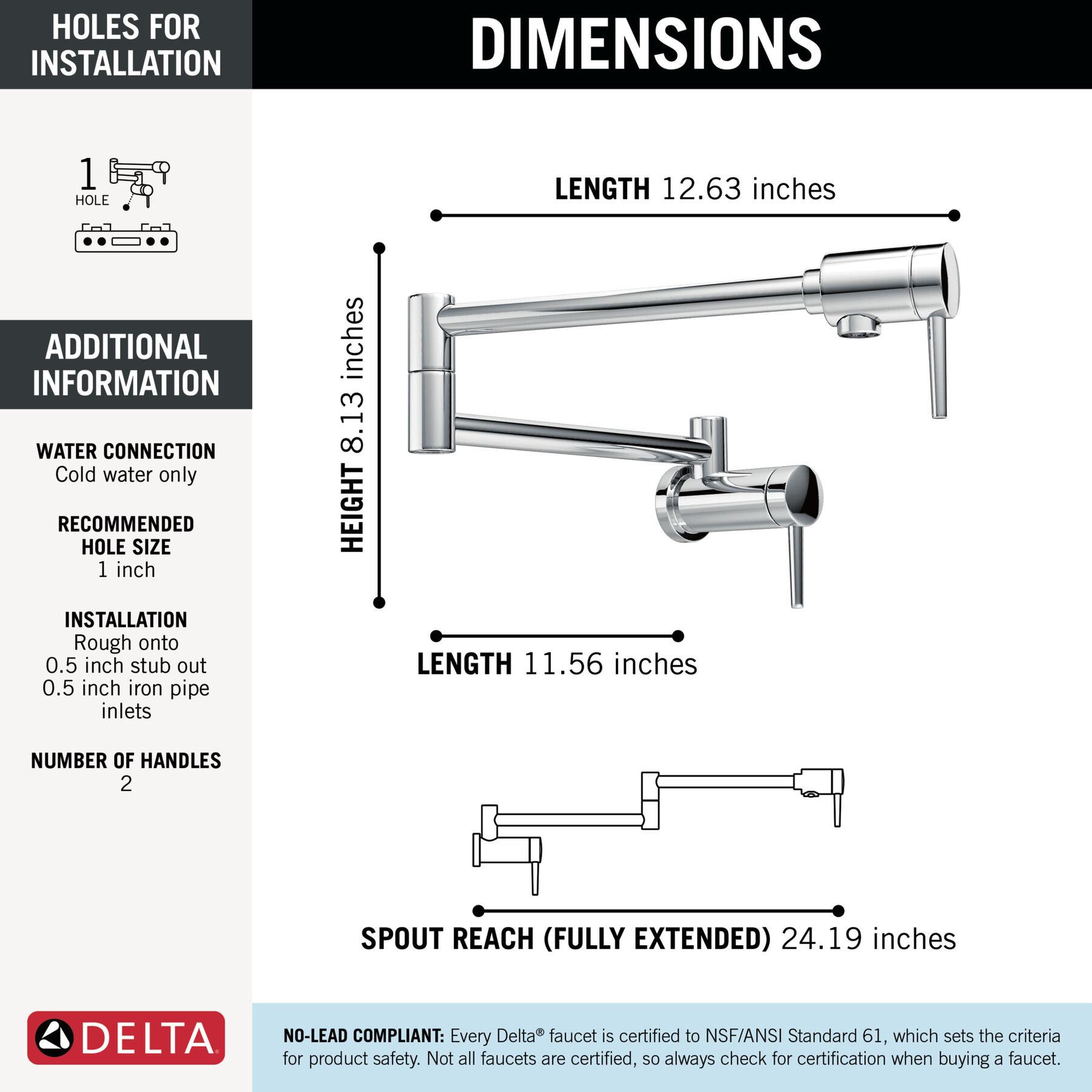 Contemporary Wall Mount Pot Filler in Chrome 1165LF — image 1