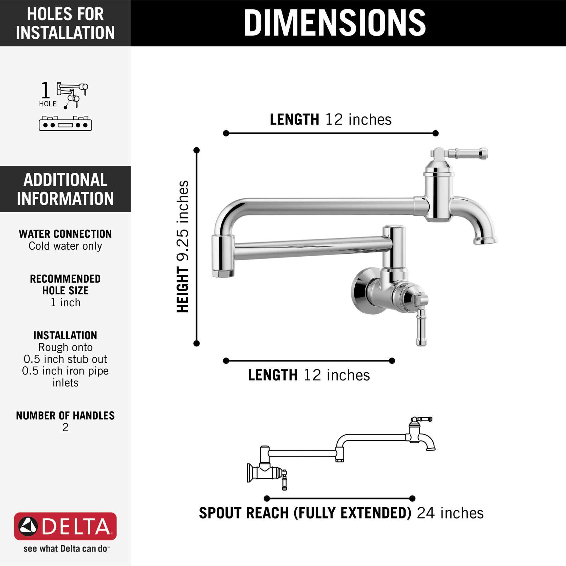 Wall Mount Pot Filler in Chrome 1190LFL — thumbnail 2