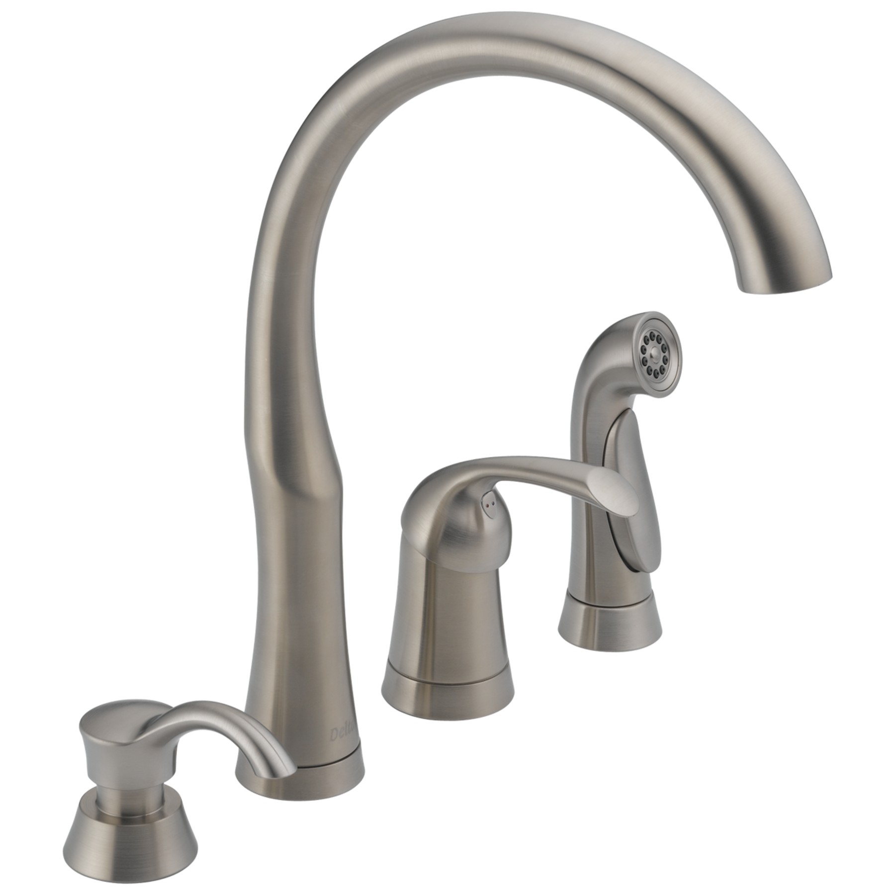 Single Handle Kitchen Faucet with Spray & Soap Dispenser in Stainless