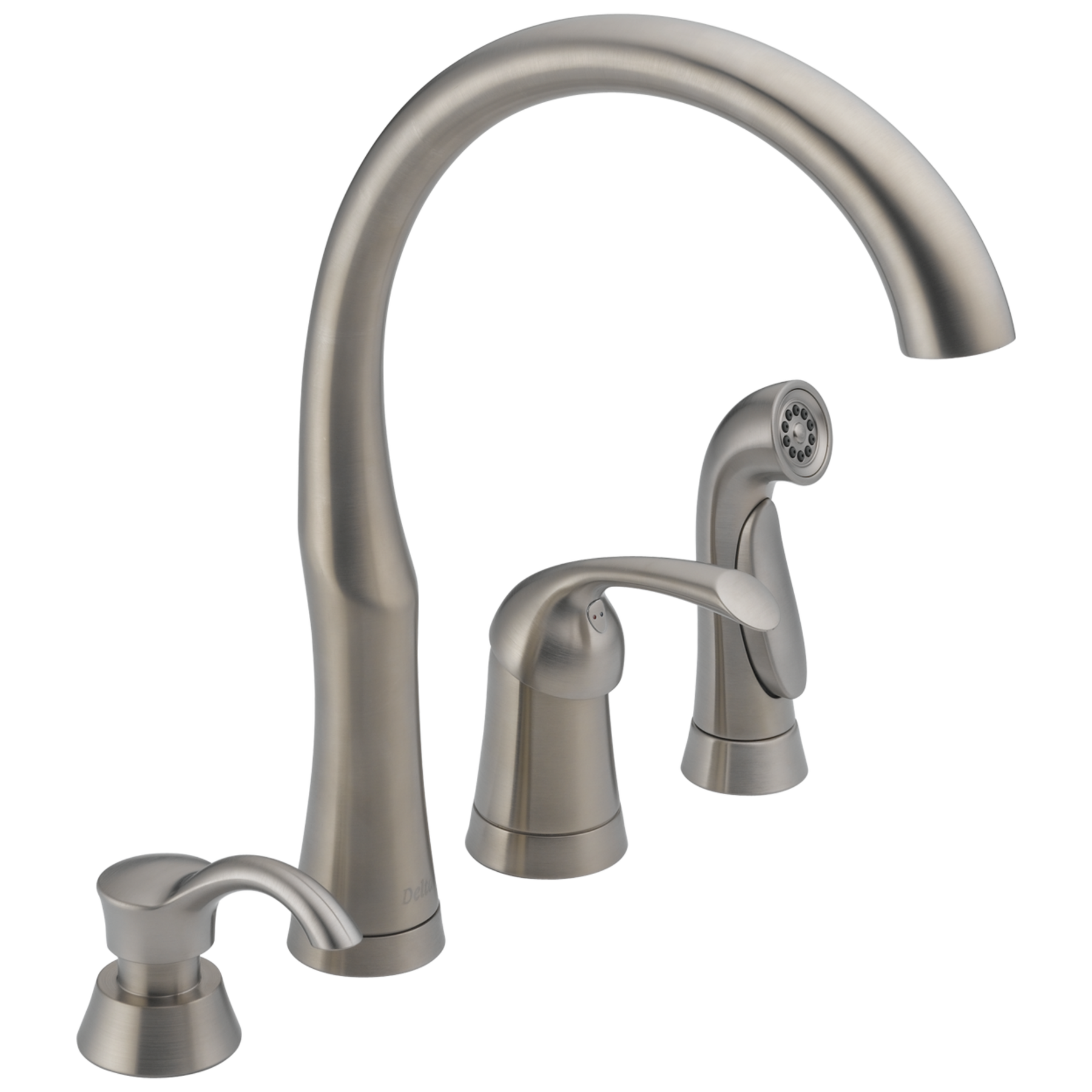 Single Handle Kitchen Faucet with Spray & Soap Dispenser in Stainless