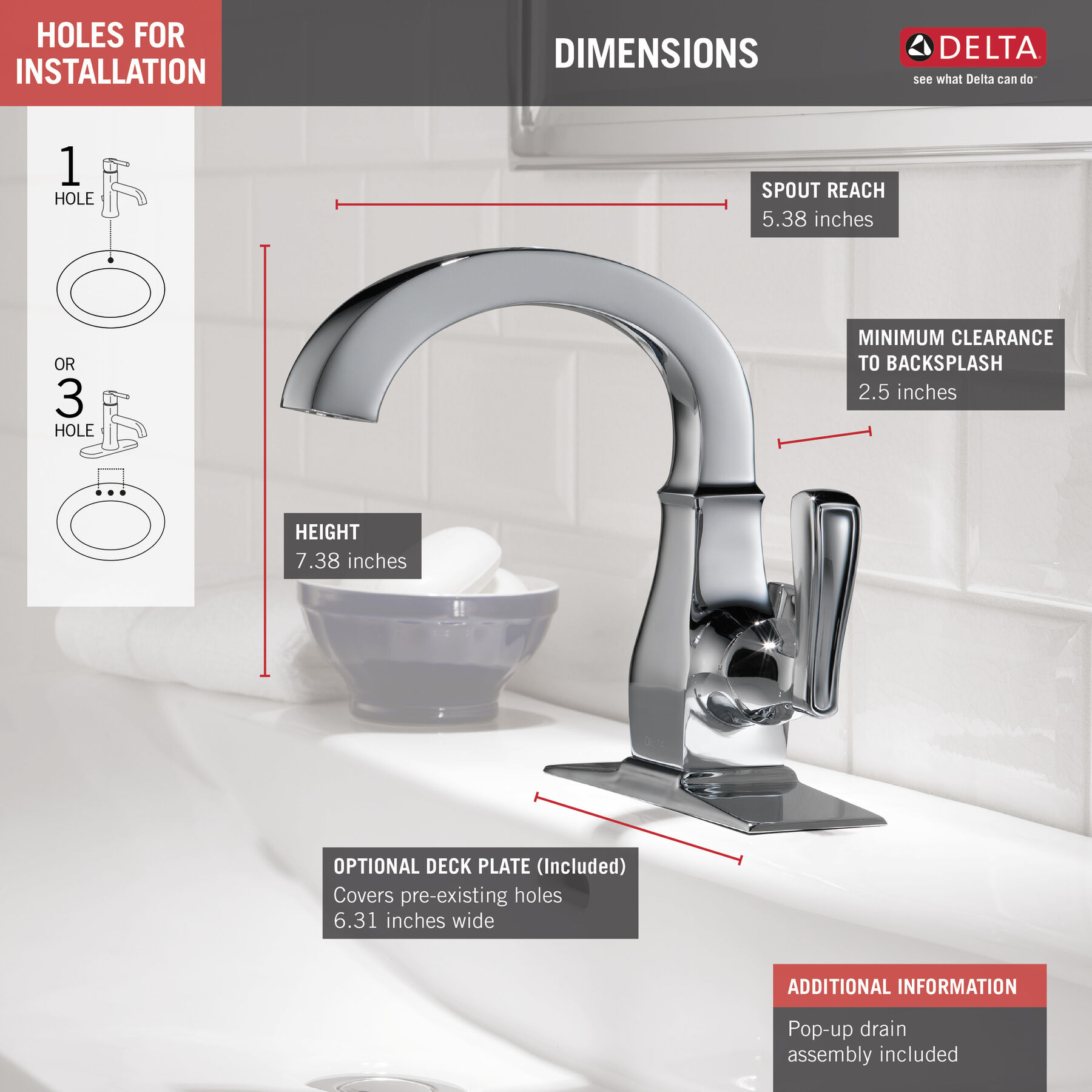 Single Handle Bathroom Faucet in Chrome 15718LF — thumbnail 2