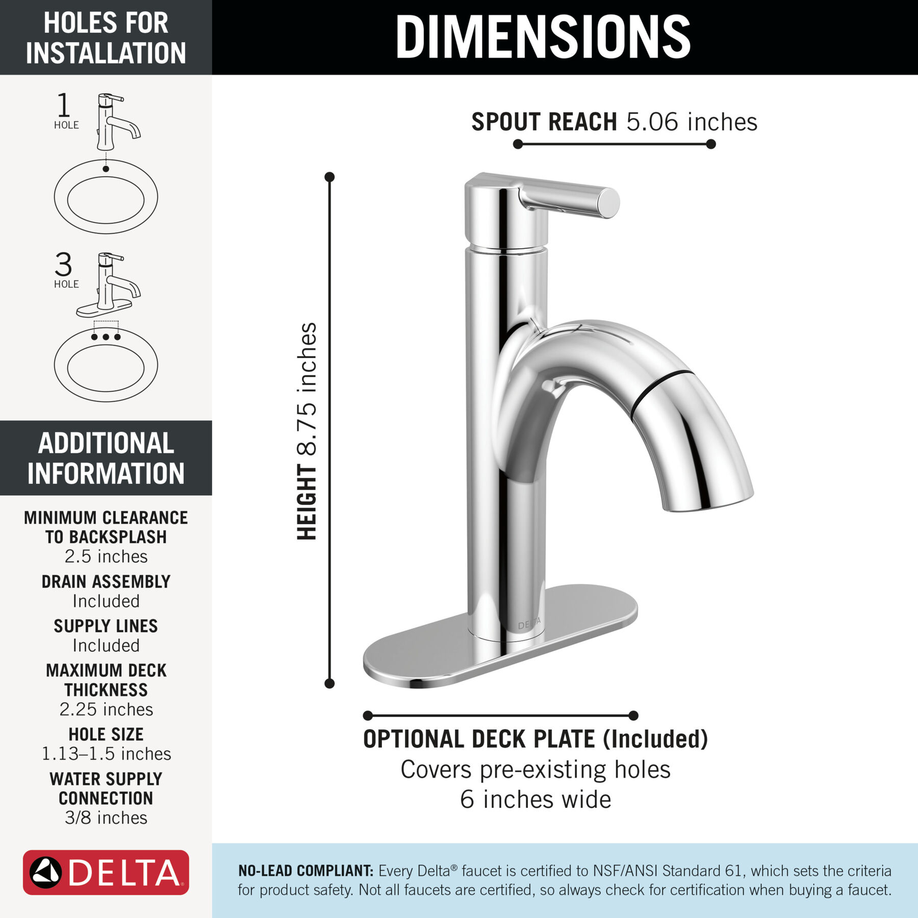 Single Handle Pull-Down Bathroom Faucet in Chrome — image 1
