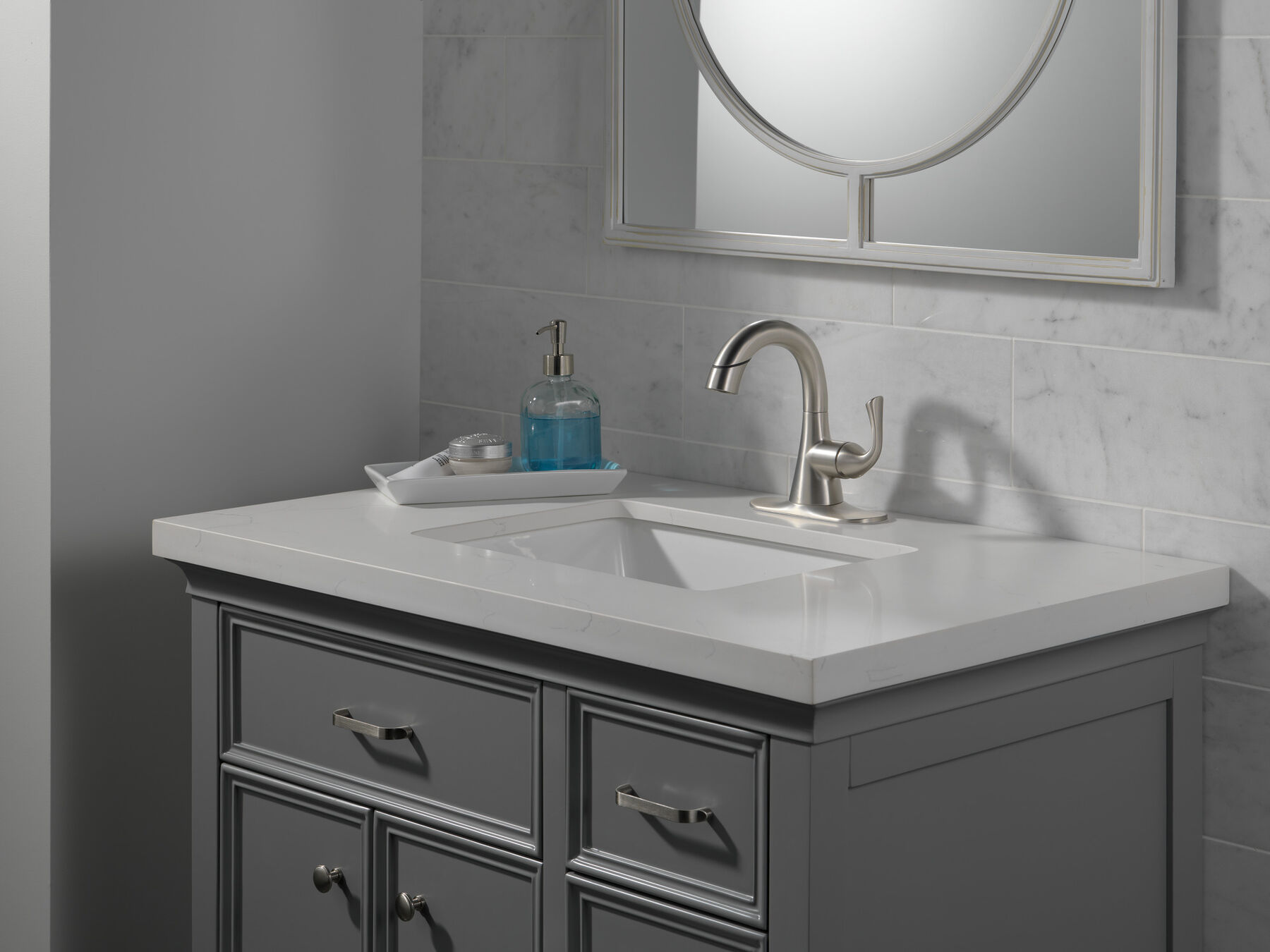 Single Handle Pull-Down Bathroom Faucet in Spotshield Brushed Nickel — thumbnail 3