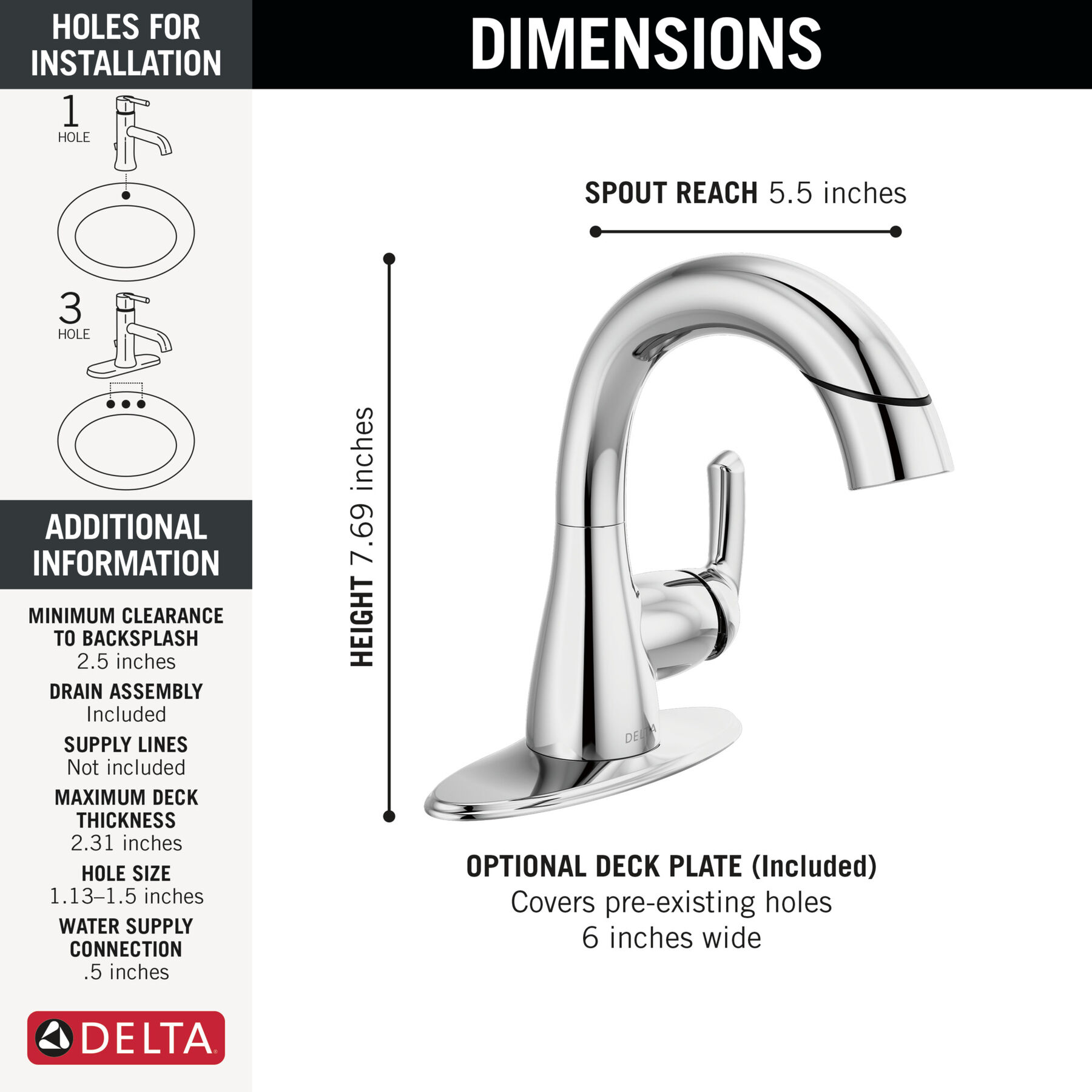 Single Handle Pull-Down Bathroom Faucet in Chrome — thumbnail 2