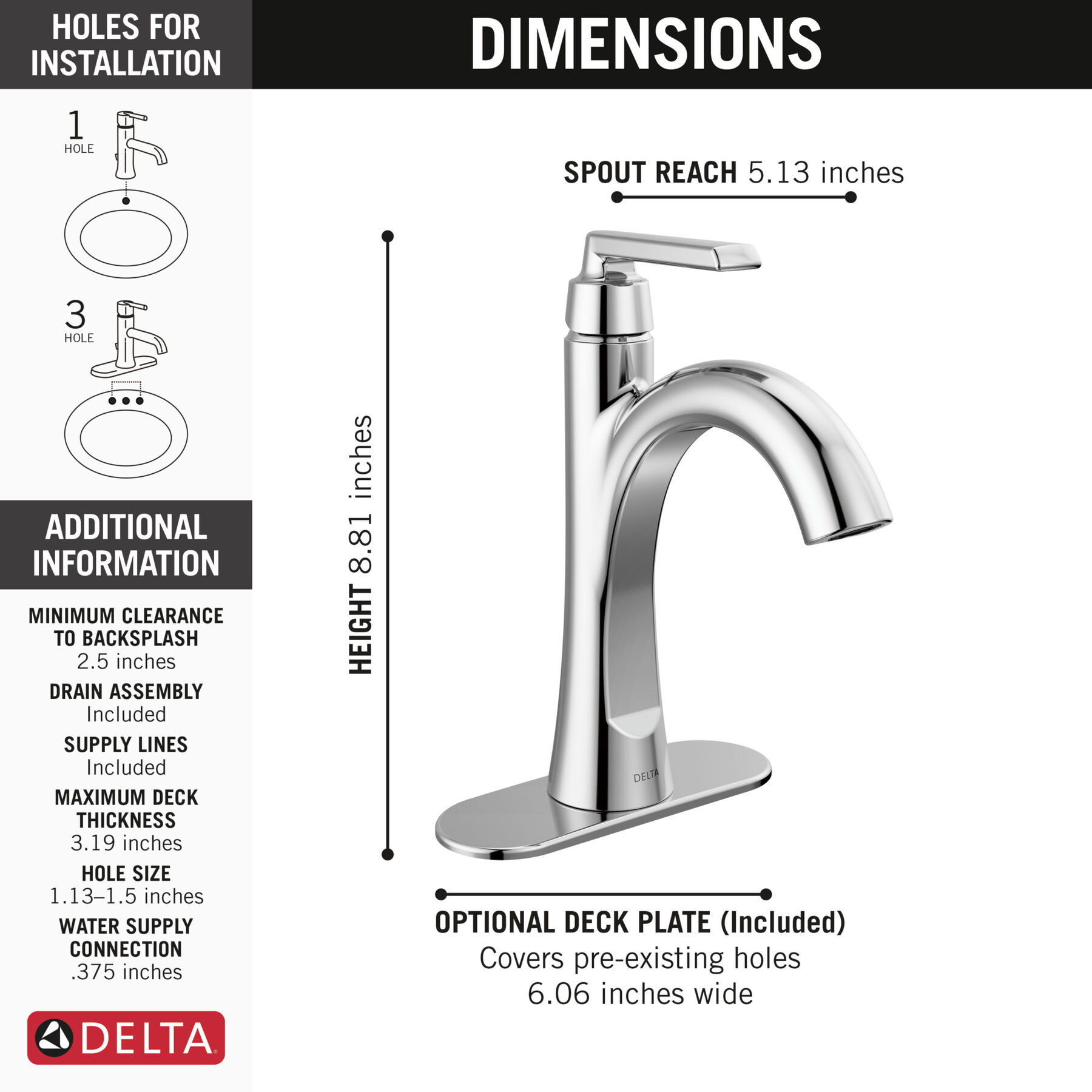 Single Handle Bathroom Faucet in Chrome 15832LF — thumbnail 2
