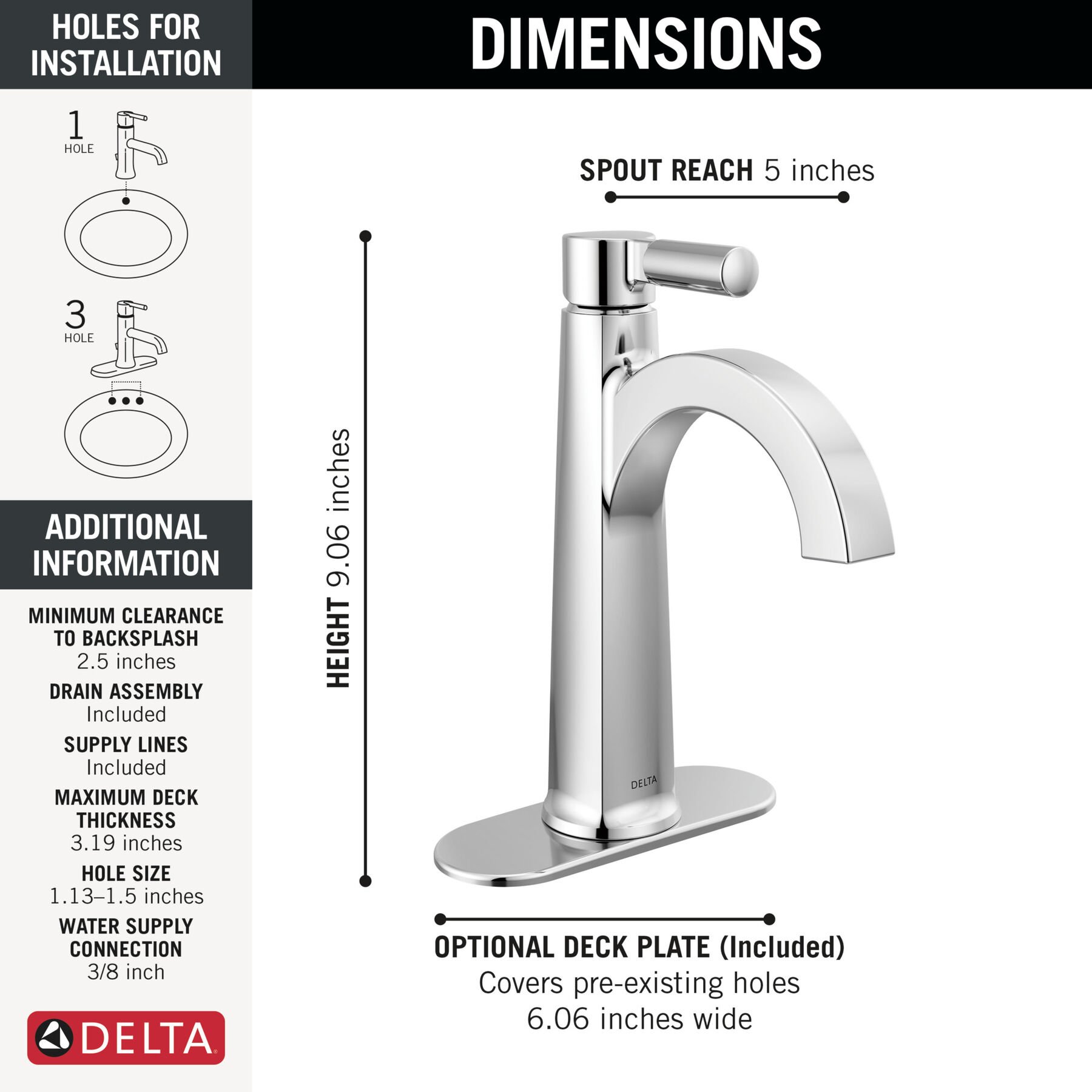 Single Handle Bathroom Faucet in Chrome 15839LF