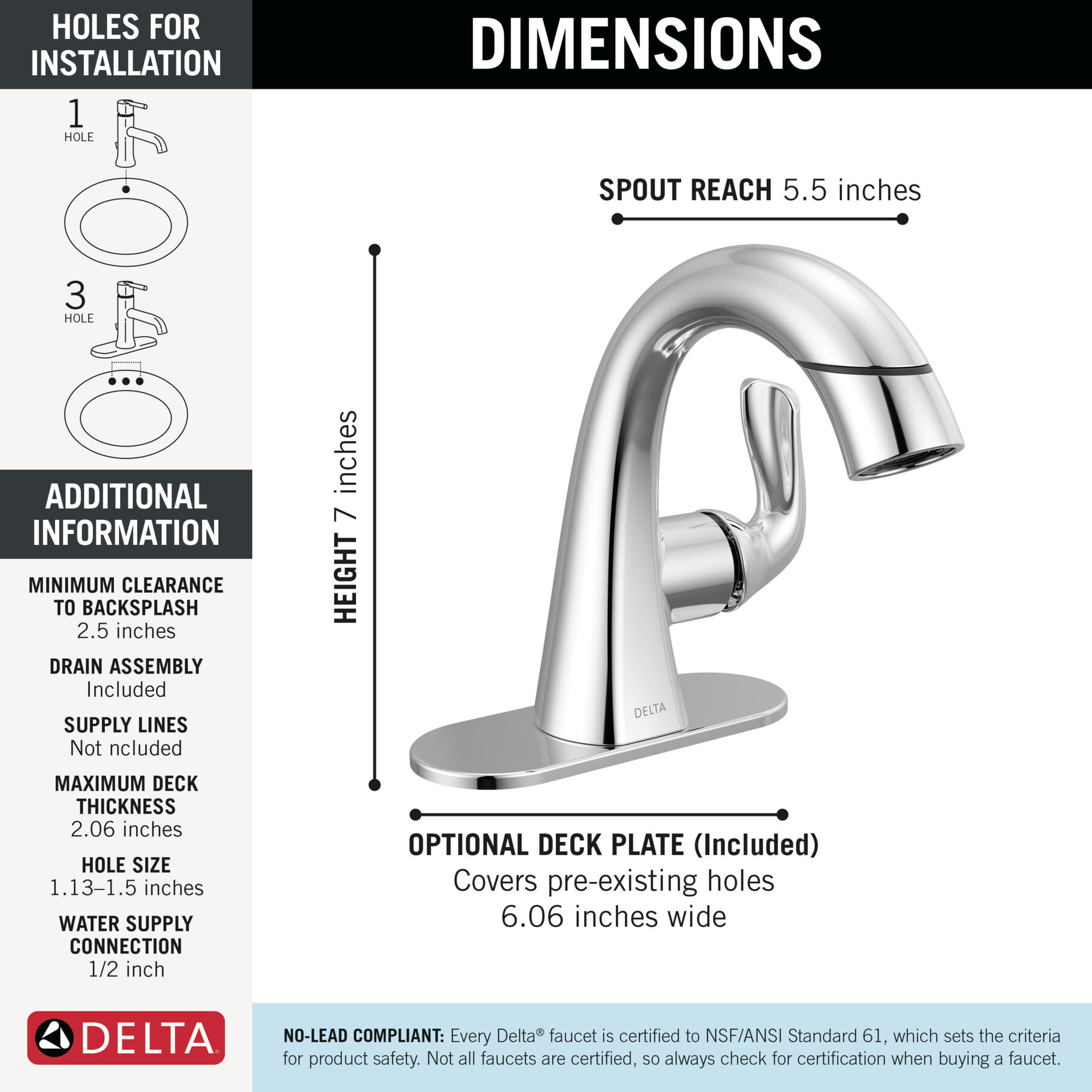 Single Handle Pull-Down Bathroom Faucet in Chrome — thumbnail 3