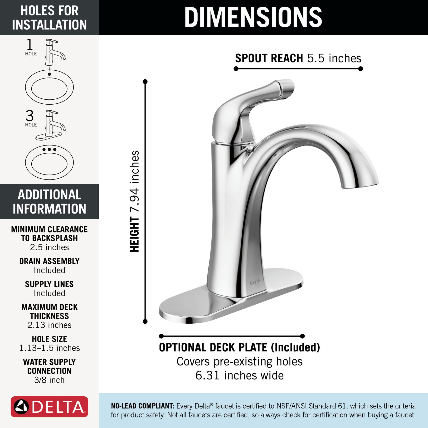 Single Handle Centerset Bathroom Faucet in Chrome 15840LF — thumbnail 2