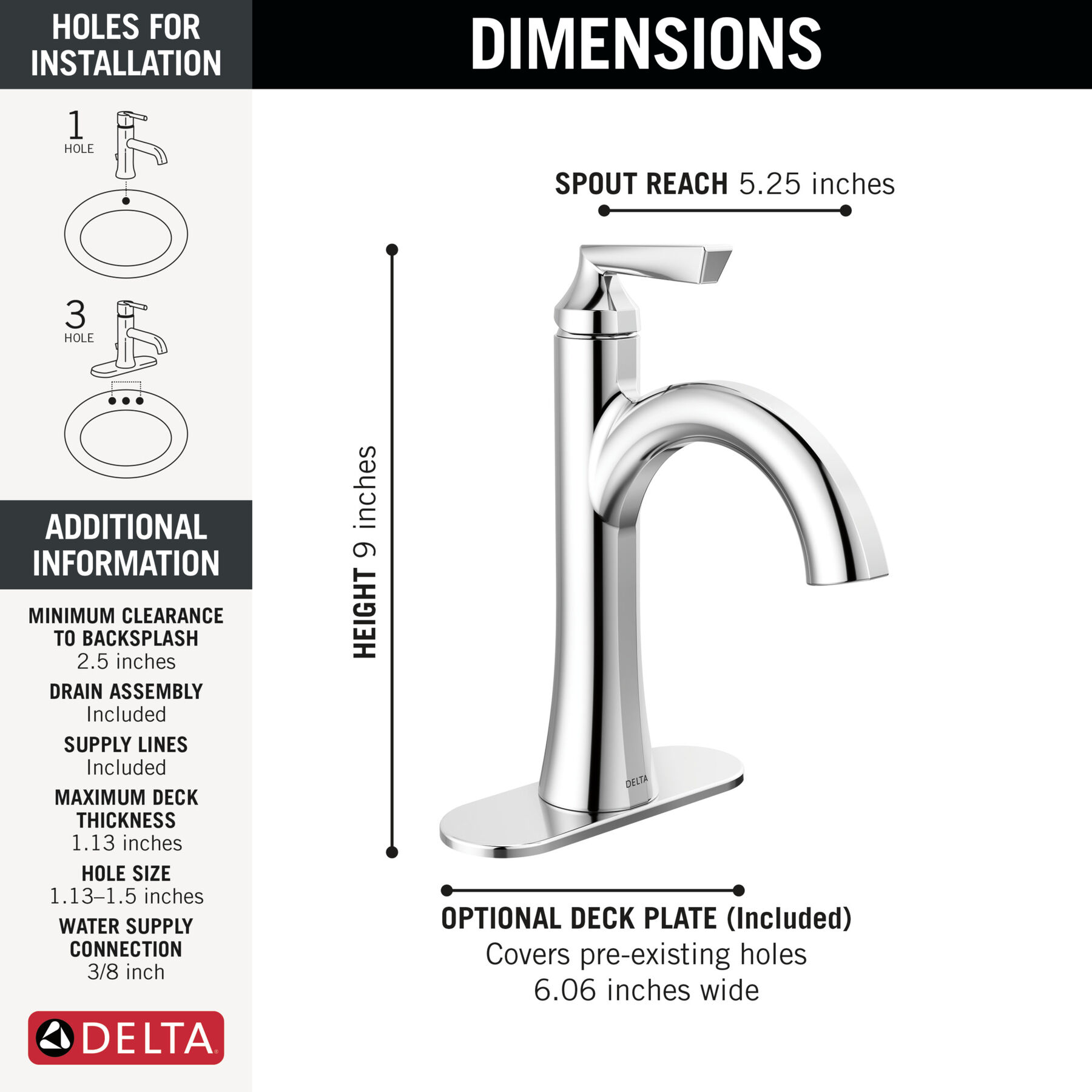 Single Handle Bathroom Faucet in Chrome 15874LF — thumbnail 3