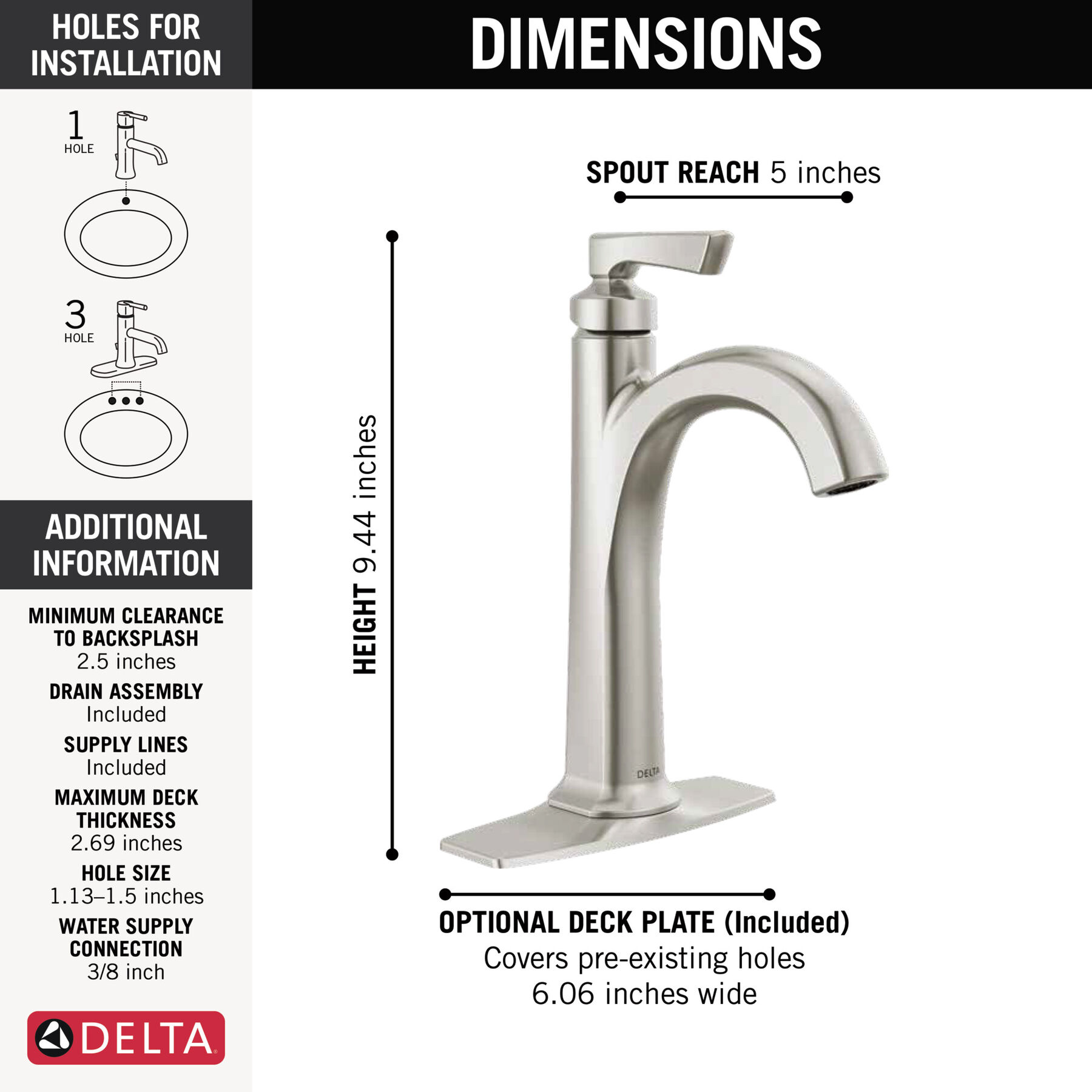 Single Handle Bathroom Faucet in Spotshield Brushed Nickel — thumbnail 2
