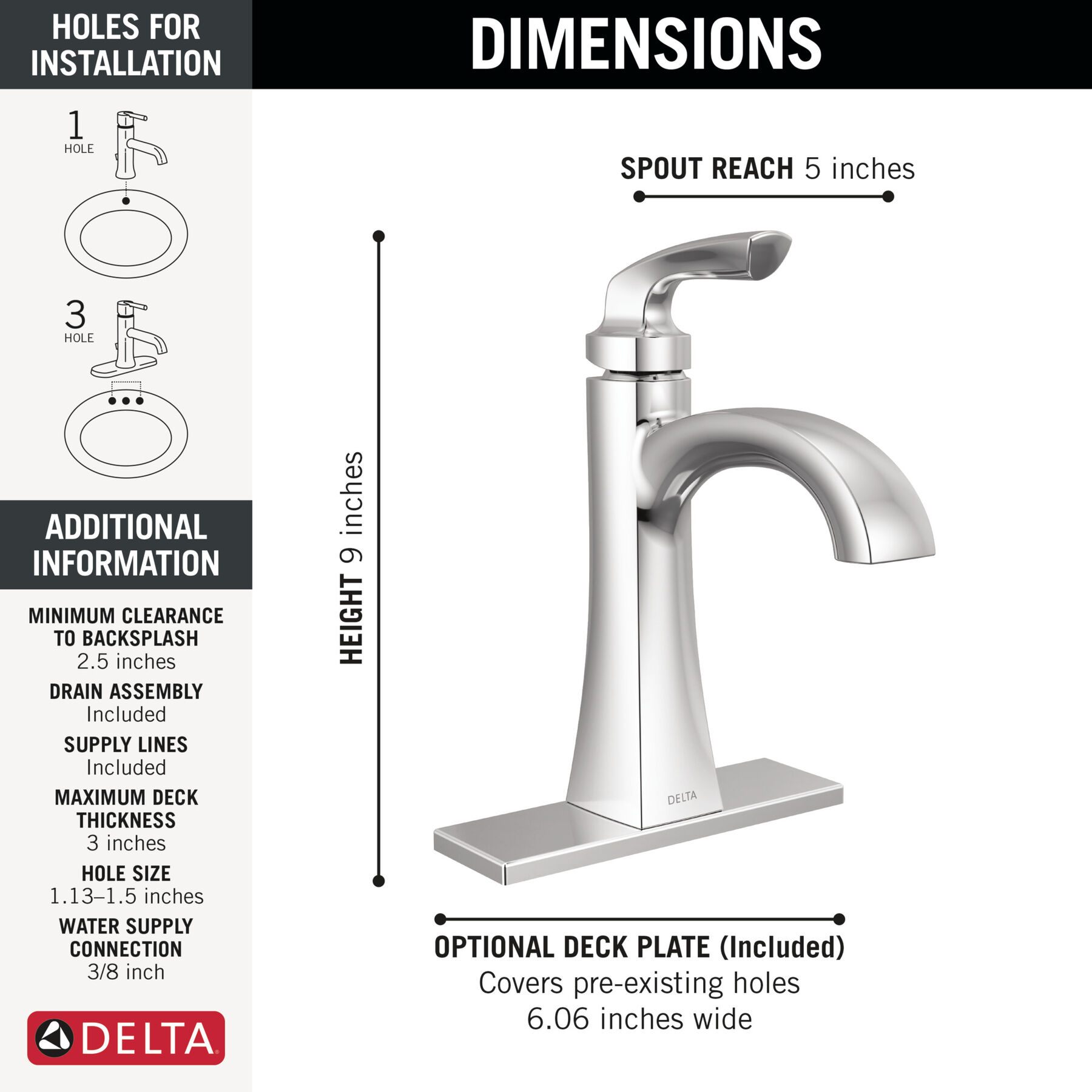 Single Handle Bathroom Faucet in Chrome 15895LF — thumbnail 2