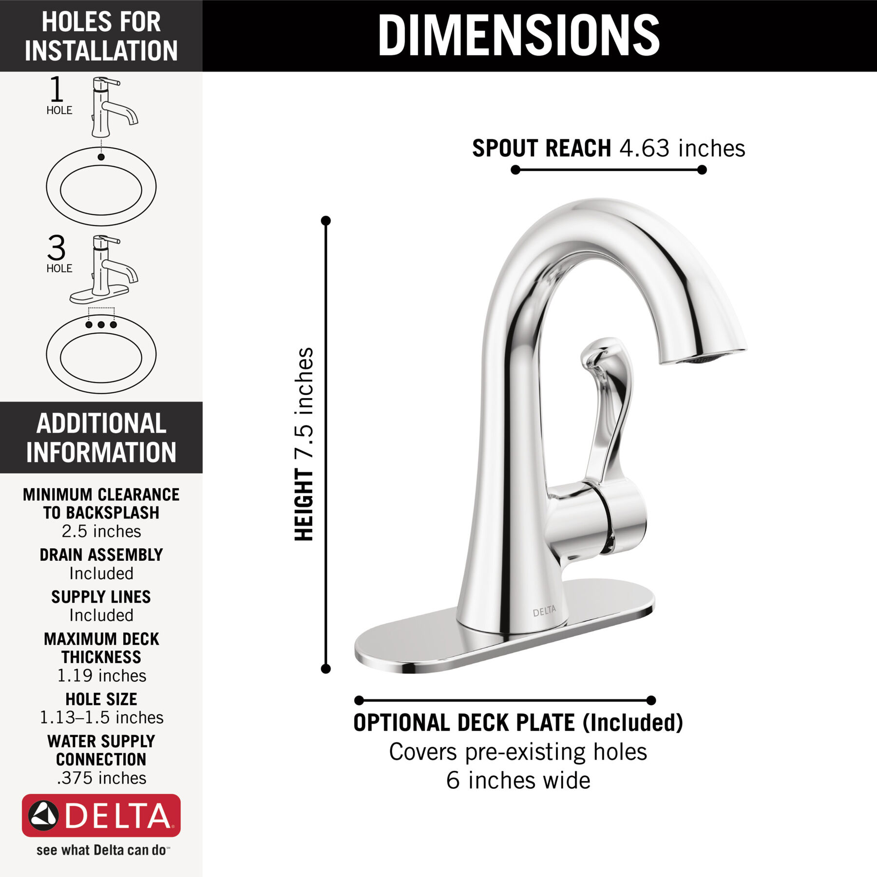 Single Handle Bathroom Faucet in Chrome 15897LF — thumbnail 2
