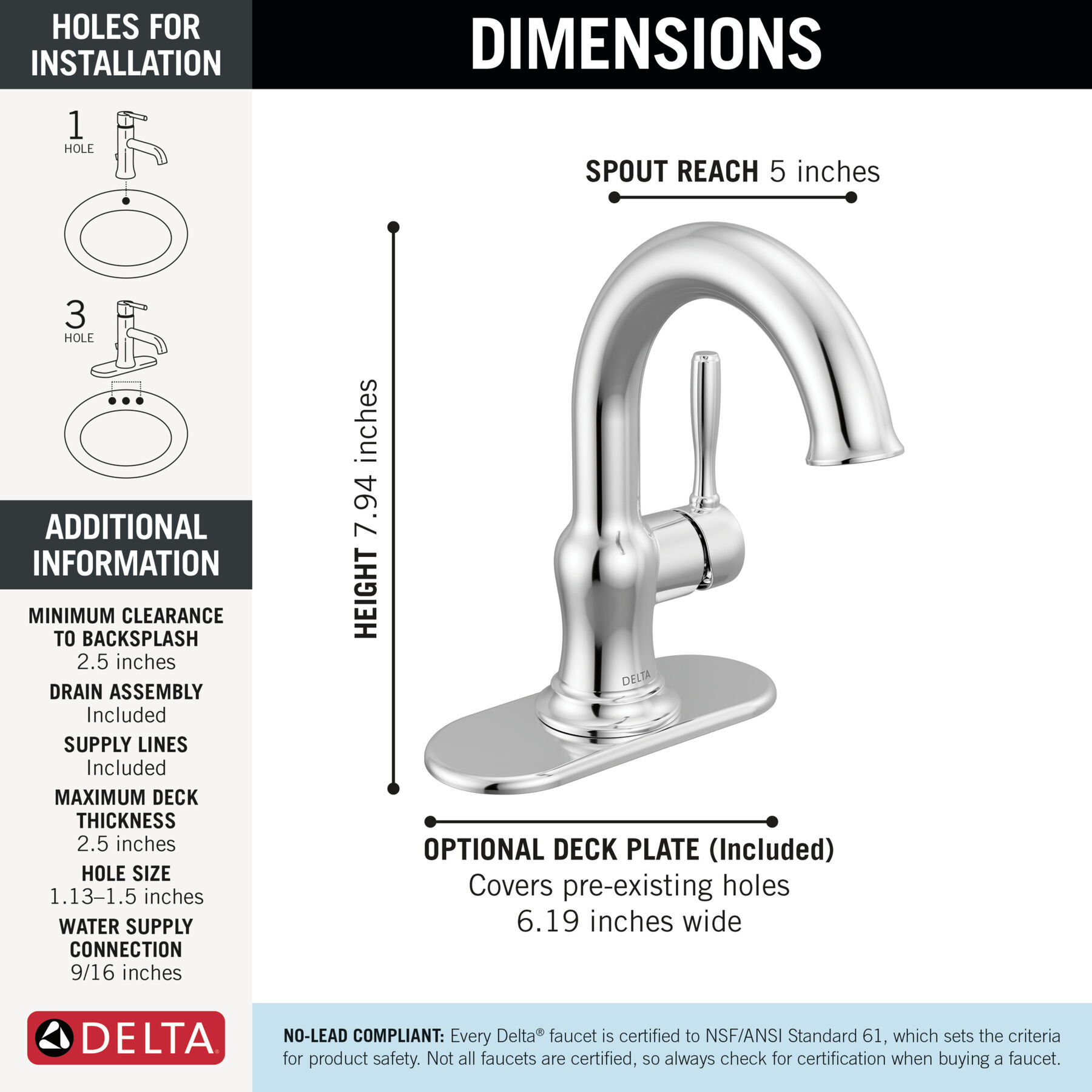 Single Handle Bathroom Faucet in Chrome 15985LF — thumbnail 2