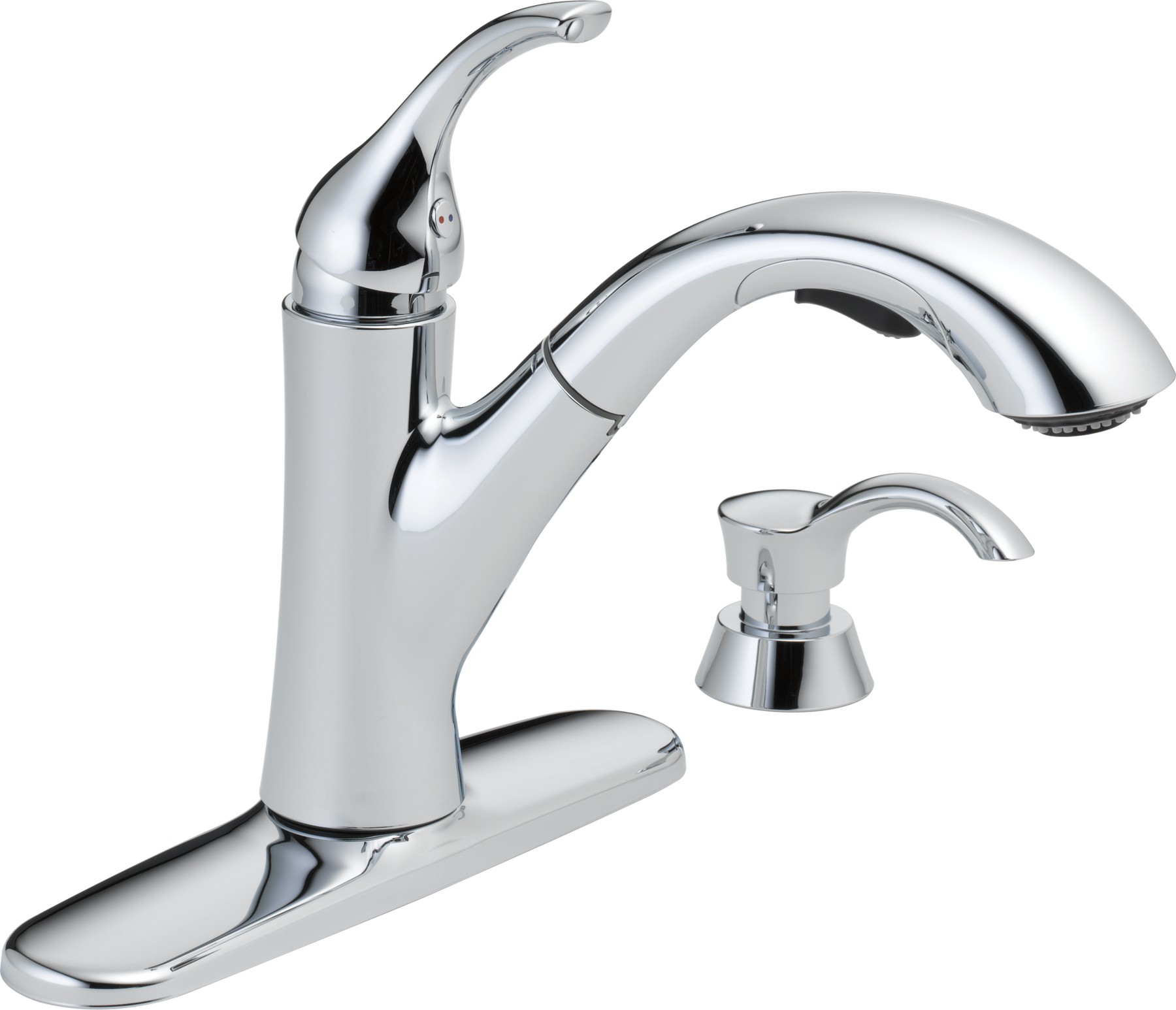 Single Handle Pull-Out Kitchen Faucet with Soap Dispenser in Chrome — thumbnail 2