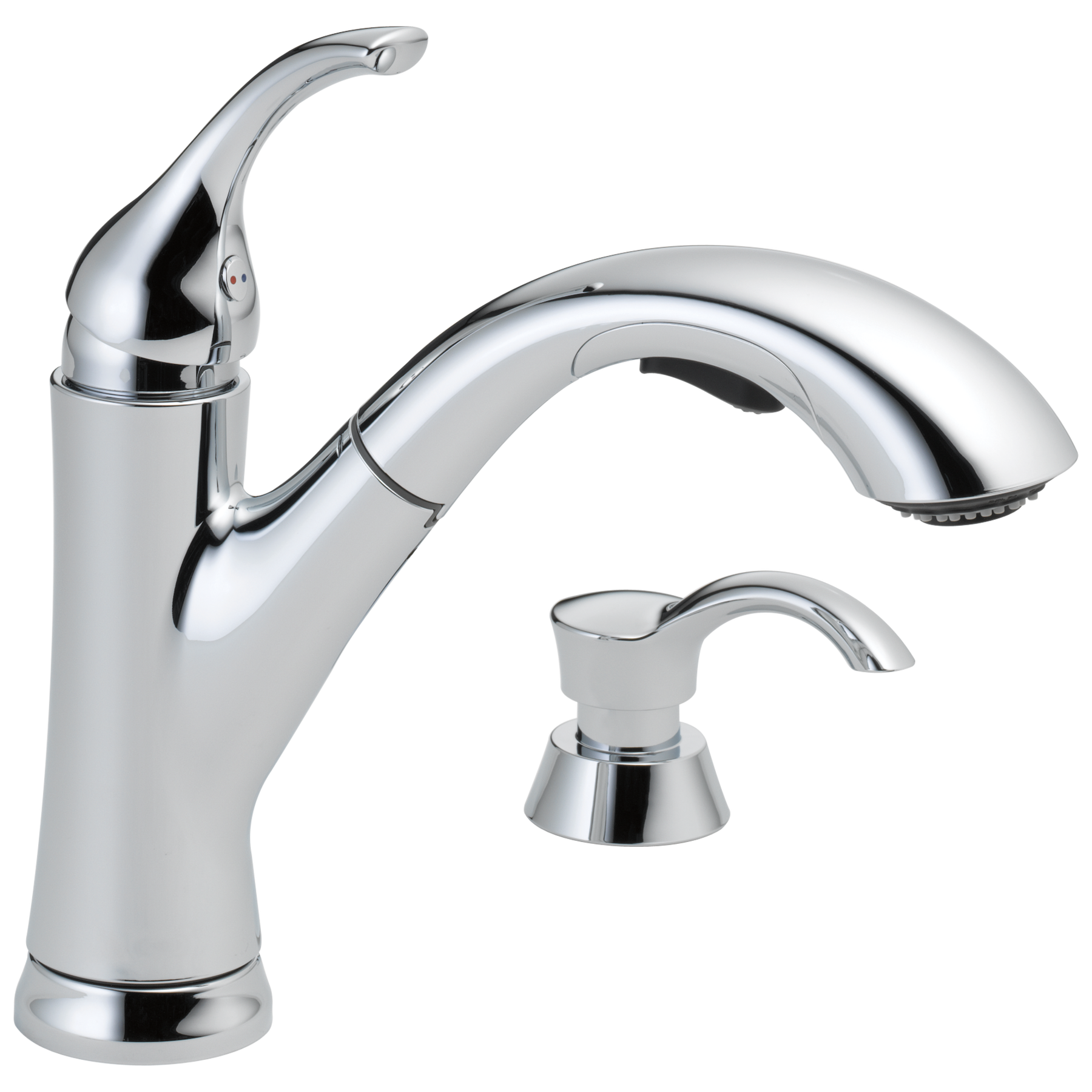 Single Handle Pull-Out Kitchen Faucet with Soap Dispenser in Chrome — thumbnail 2