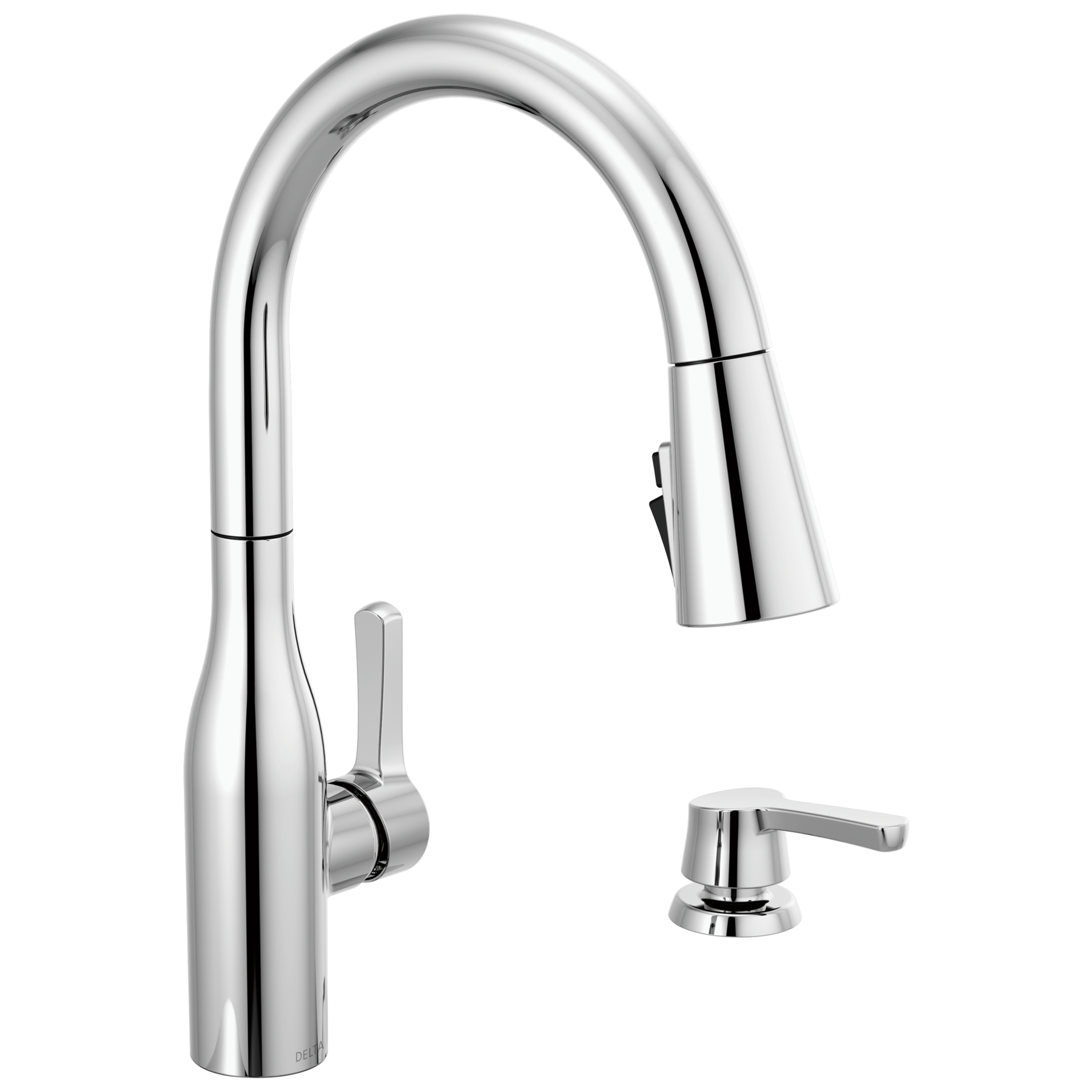 Single Handle Pull-Down Kitchen Faucet with Soap Dispenser and ShieldSpray ® Technology in Chrome — image 1