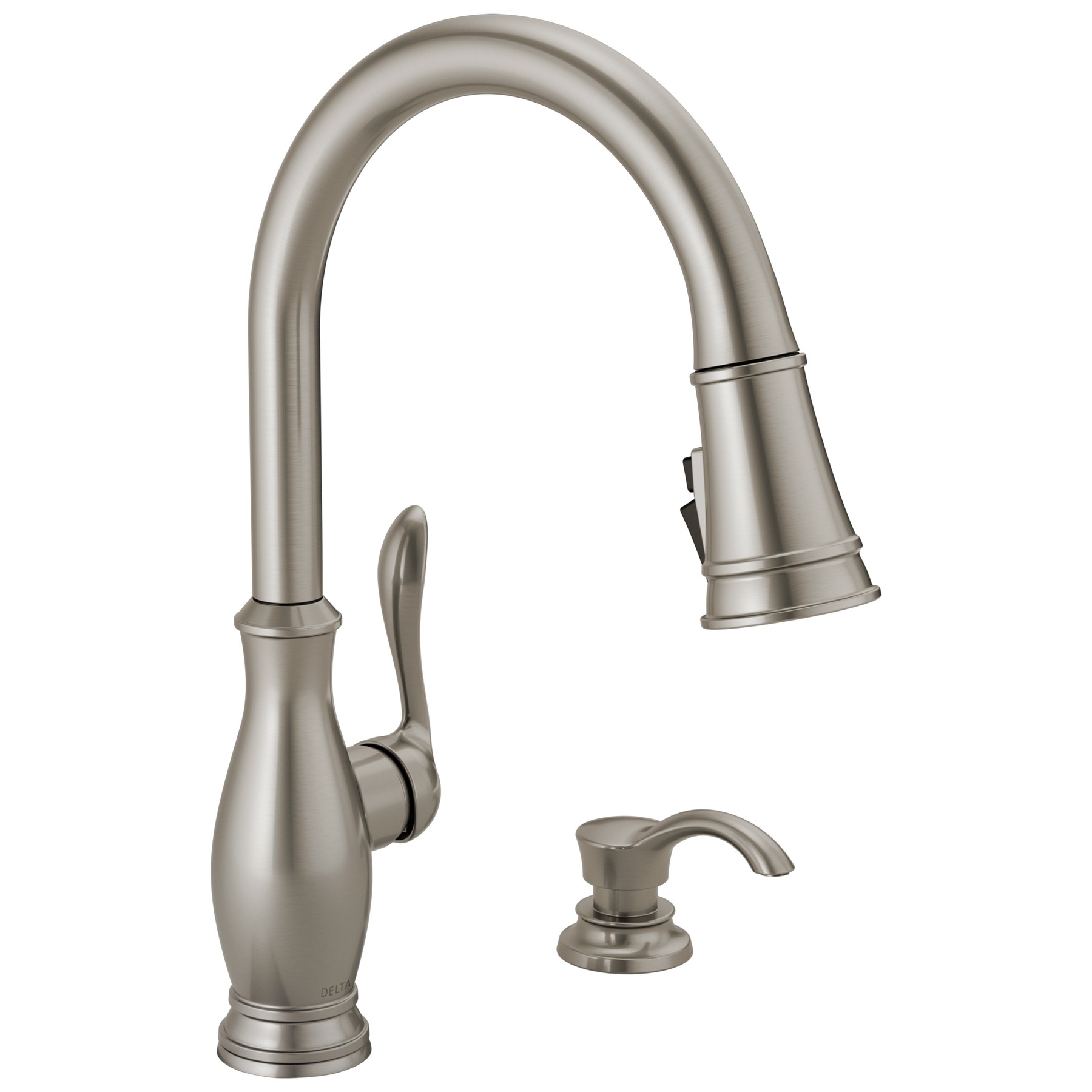 Single Handle Pull-Down Kitchen Faucet with Soap Dispenser and ShieldSpray in Spotshield Stainless