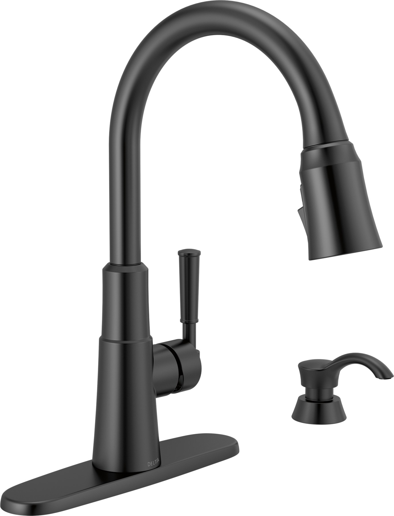 Single Handle Pull-Down Kitchen Faucet with Soap Dispenser and ShieldSpray® Technology in Matte Black — thumbnail 2