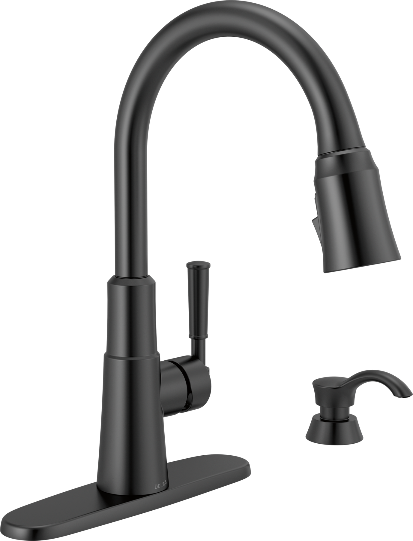 Single Handle Pull-Down Kitchen Faucet with Soap Dispenser and ShieldSpray® Technology in Matte Black — thumbnail 2