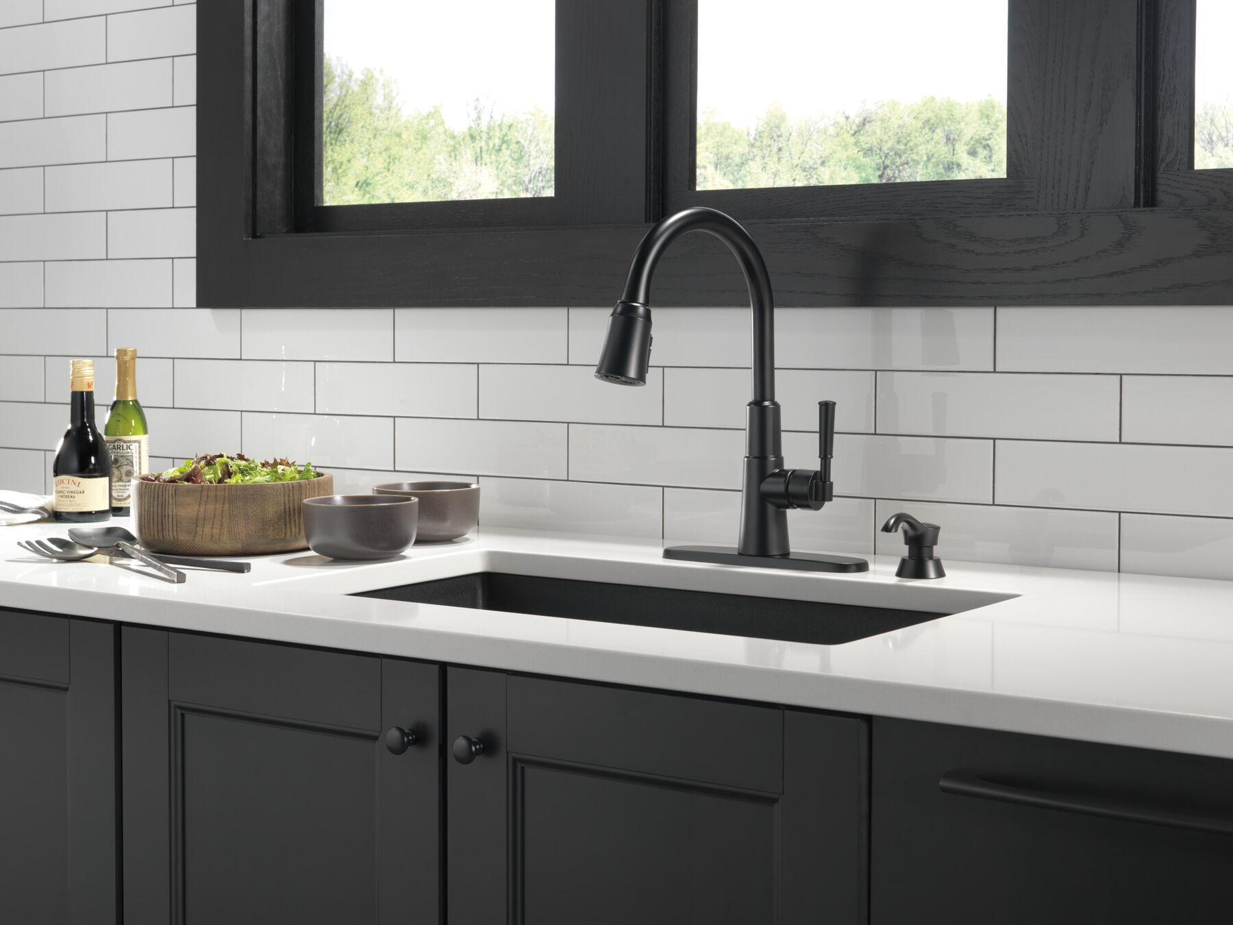 Single Handle Pull-Down Kitchen Faucet with Soap Dispenser and ShieldSpray® Technology in Matte Black — thumbnail 3