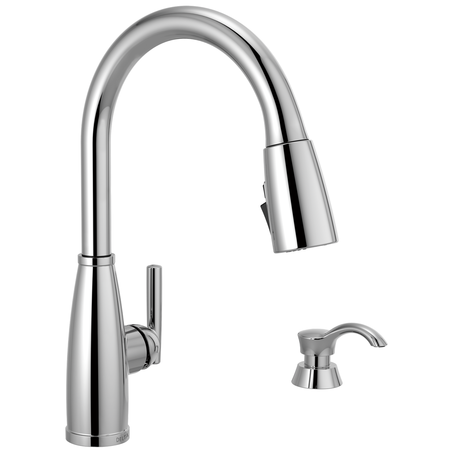 Single Handle Pull-Down Kitchen Faucet with Soap Dispenser and ShieldSpray® Technology in Chrome — image 1