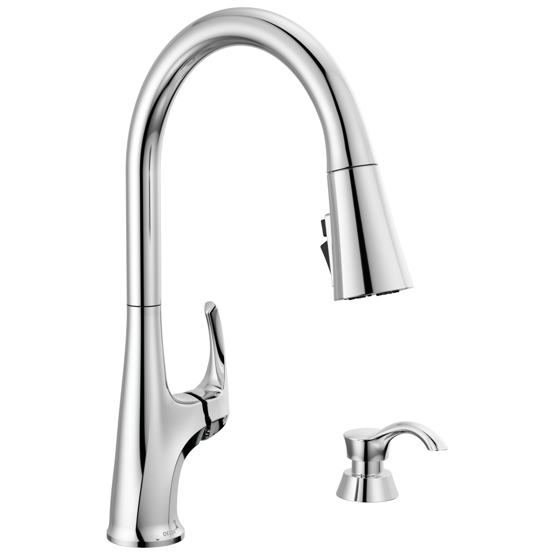 Single Handle Pull-Down Kitchen Faucet with Soap Dispenser and ShieldSpray Technology in Chrome — image 1
