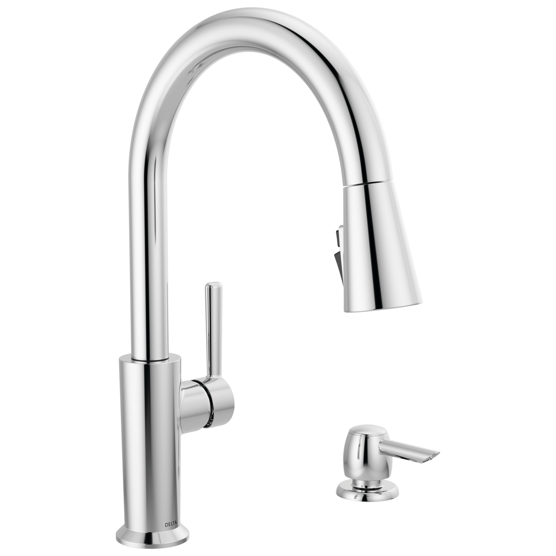 Single Handle Pull-Down Kitchen Faucet with Soap Dispenser and ShieldSpray Technology in Chrome