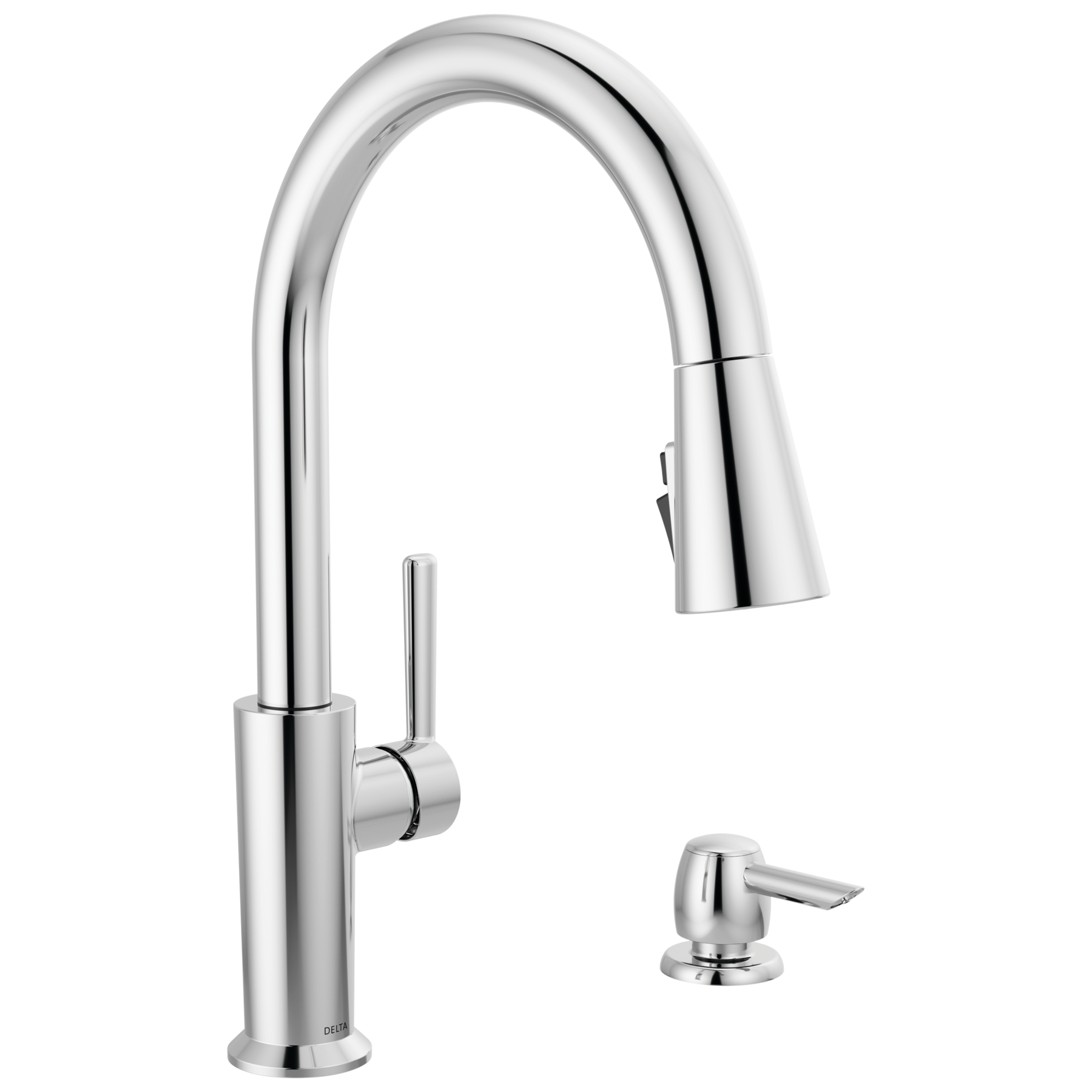 Single Handle Pull-Down Kitchen Faucet with Soap Dispenser and ShieldSpray Technology in Chrome — image 1