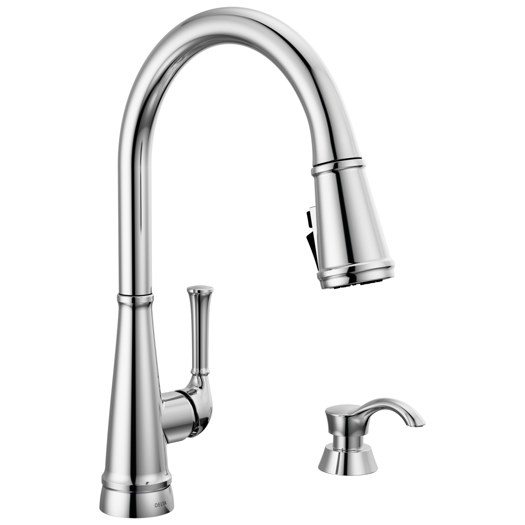 Single Handle Pull-Down Kitchen Faucet with Soap Dispenser and ShieldSpray® Technology in Chrome — image 1