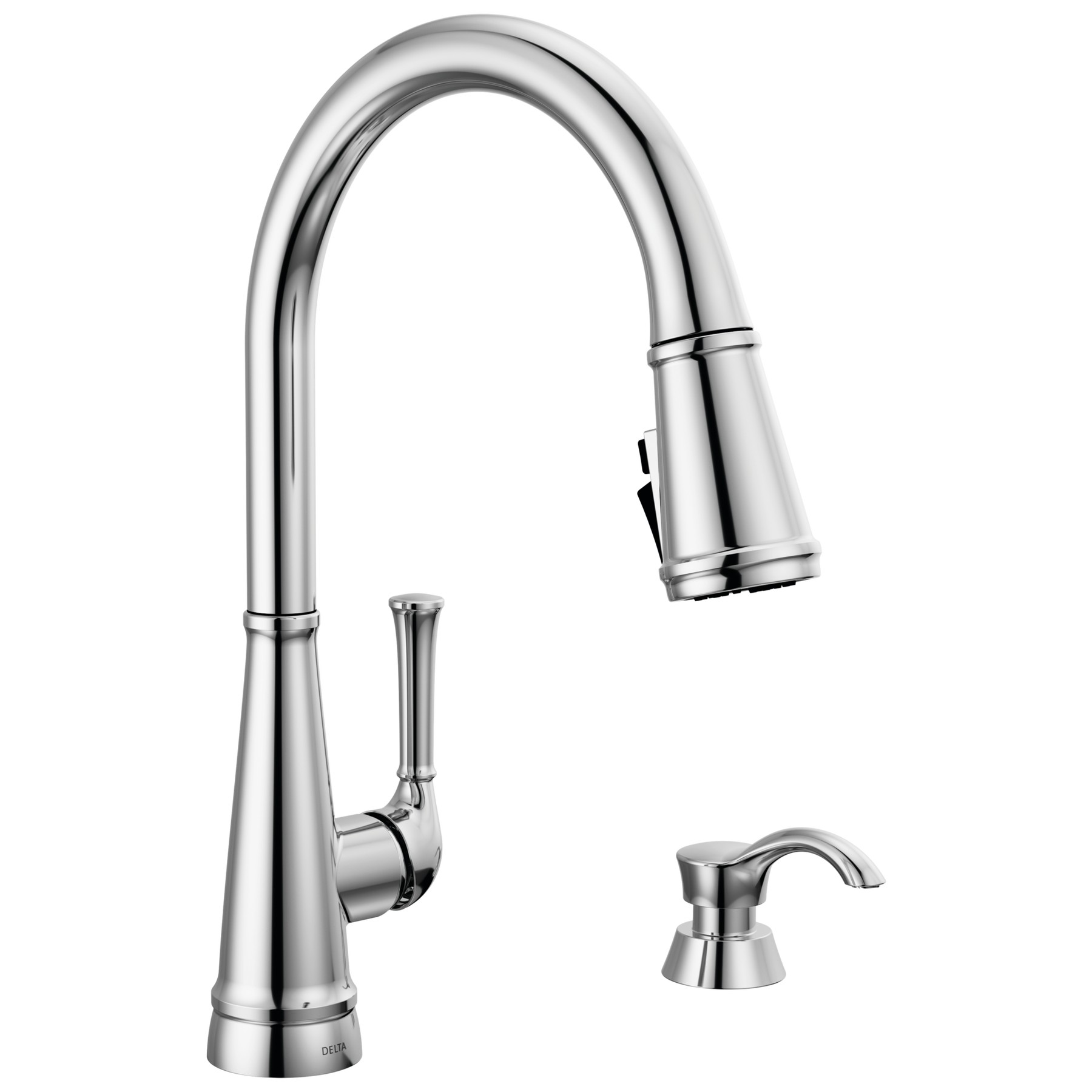 Single Handle Pull-Down Kitchen Faucet with Soap Dispenser and ShieldSpray® Technology in Chrome — image 1