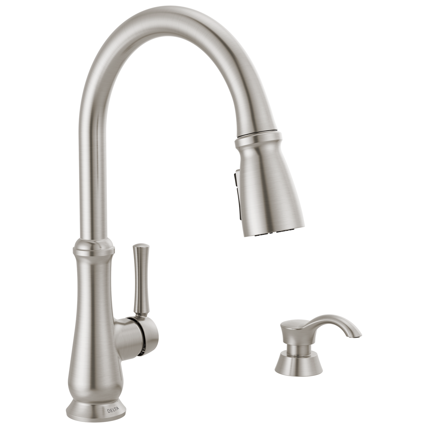 Single Handle Pull-Down Kitchen Faucet with Soap Dispenser and ShieldSpray Technology in Spotshield Stainless — image 1