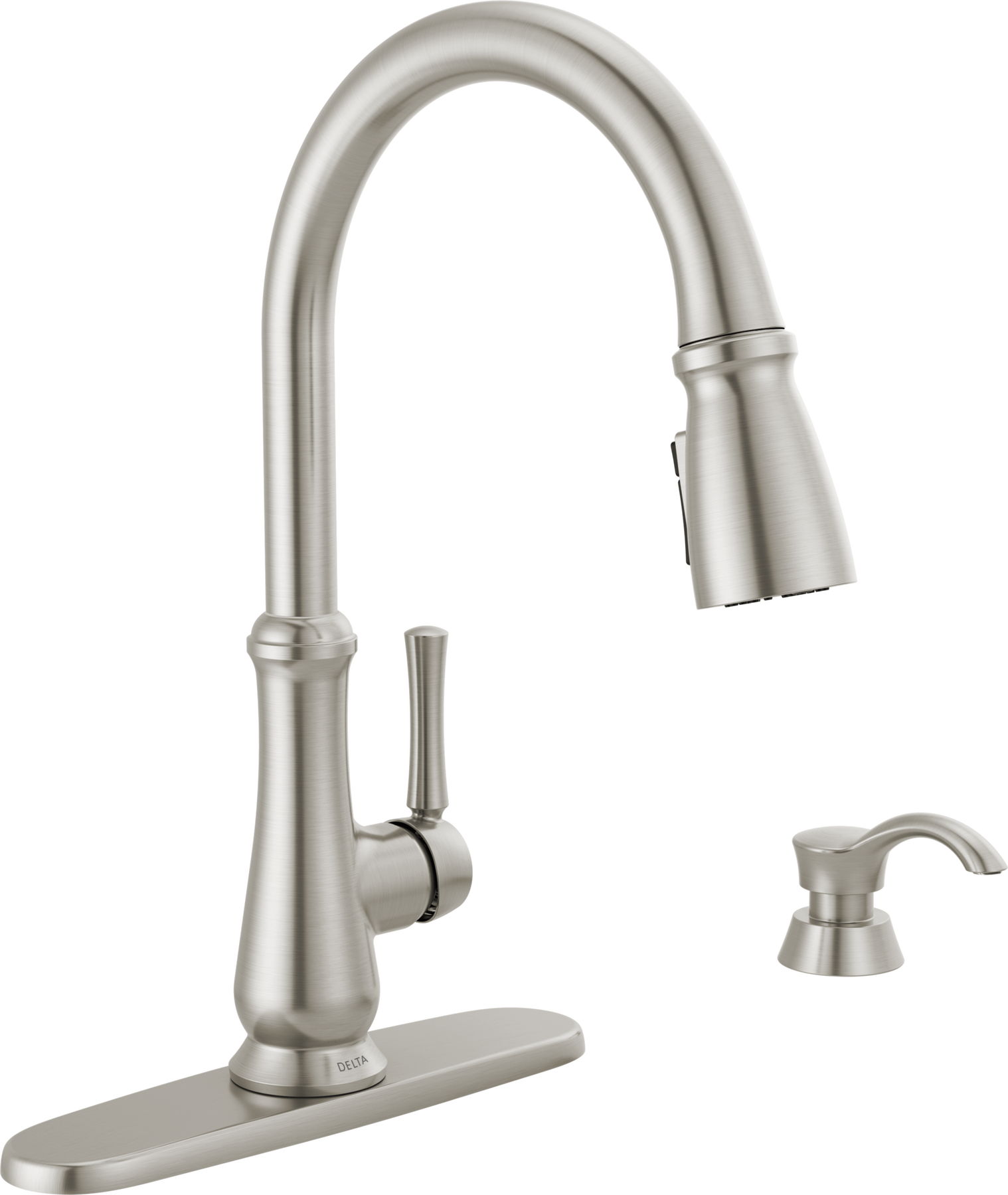 Single Handle Pull-Down Kitchen Faucet with Soap Dispenser and ShieldSpray Technology in Spotshield Stainless — thumbnail 2