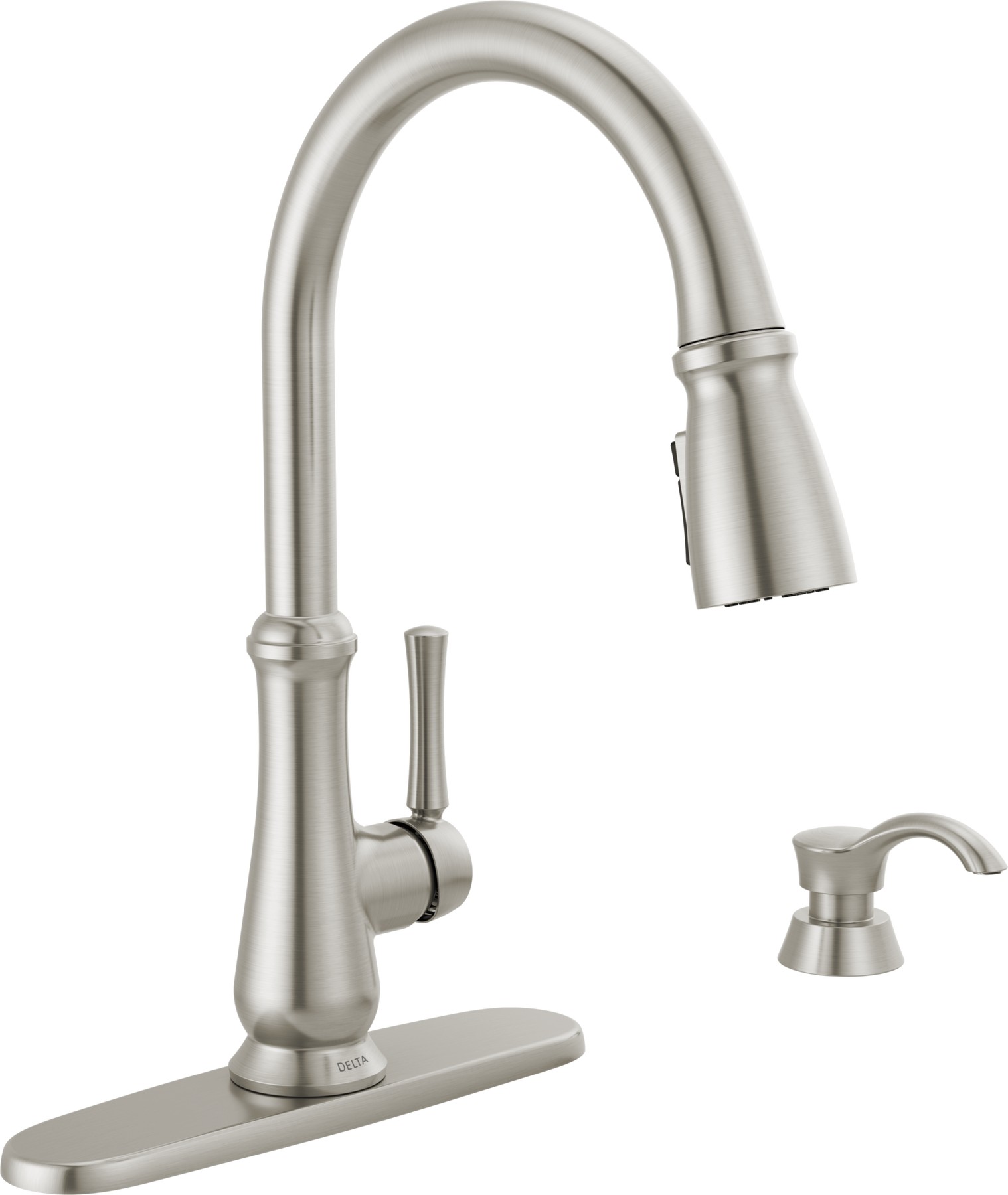 Single Handle Pull-Down Kitchen Faucet with Soap Dispenser and ShieldSpray Technology in Spotshield Stainless — thumbnail 2