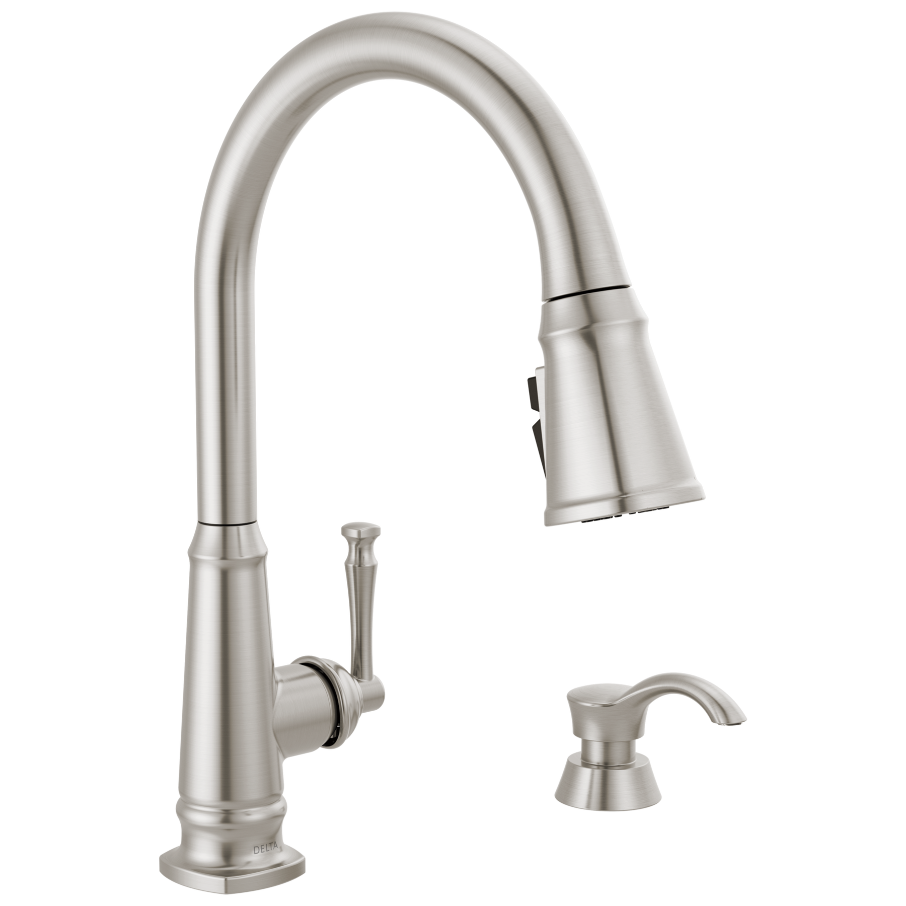 Single Handle Pull-Down Kitchen Faucet with Soap Dispenser and ShieldSpray Technology in Spotshield Stainless — image 1