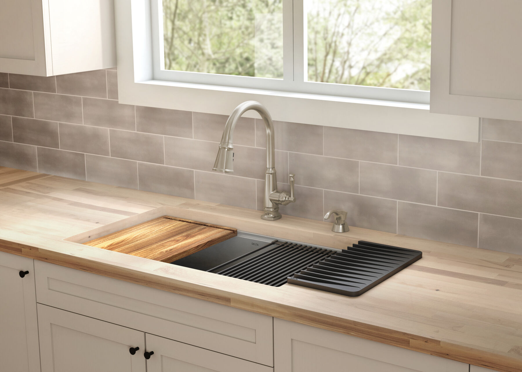 Single Handle Pull-Down Kitchen Faucet with Soap Dispenser and ShieldSpray Technology in Spotshield Stainless — thumbnail 3