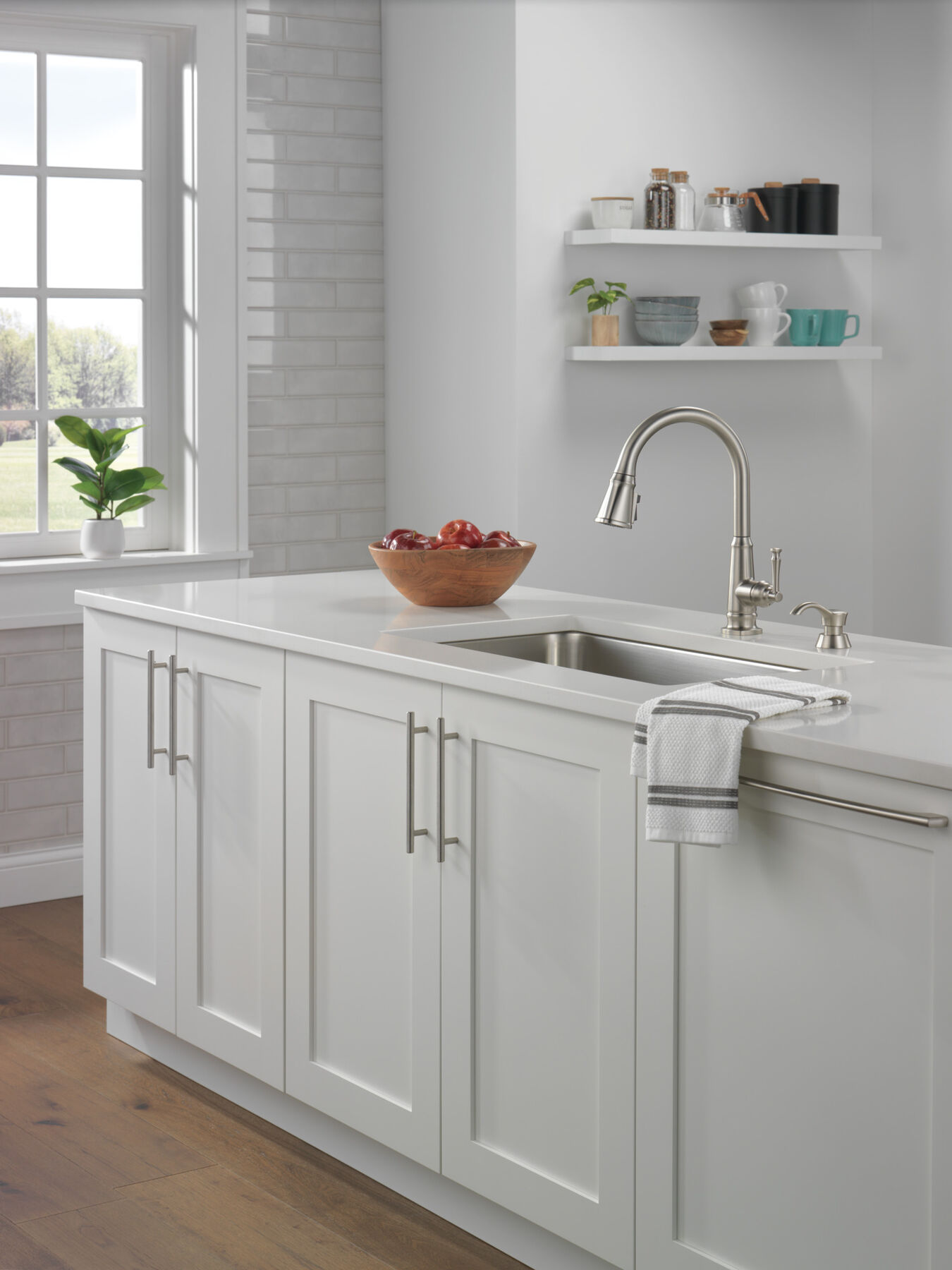 Single Handle Pull-Down Kitchen Faucet with Soap Dispenser and ShieldSpray Technology in Spotshield Stainless