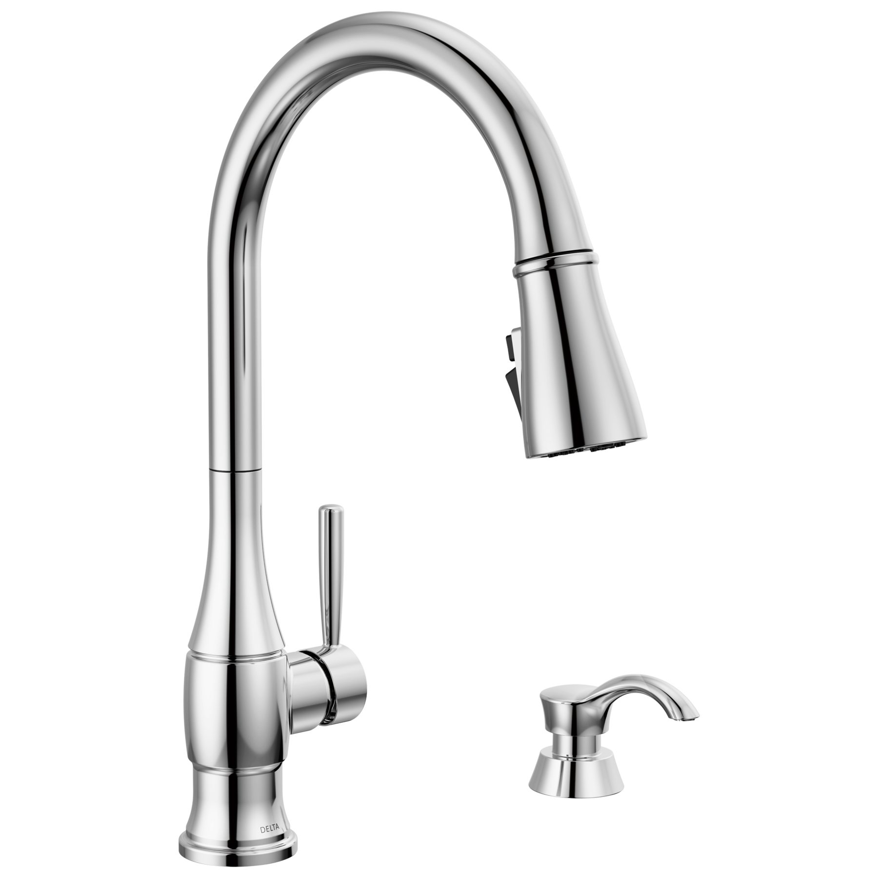 Single Handle Pull-Down Kitchen Faucet with Soap Dispenser and ShieldSpray Technology in Chrome — image 1