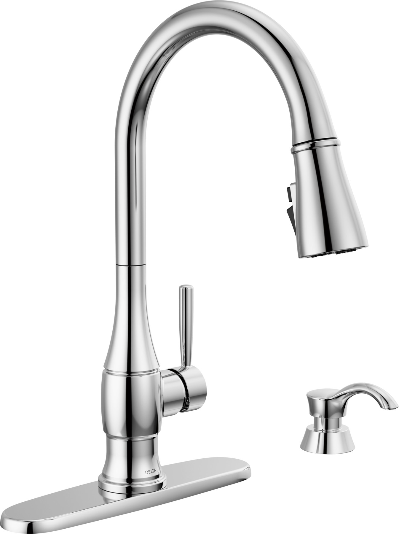 Single Handle Pull-Down Kitchen Faucet with Soap Dispenser and ShieldSpray Technology in Chrome — thumbnail 2