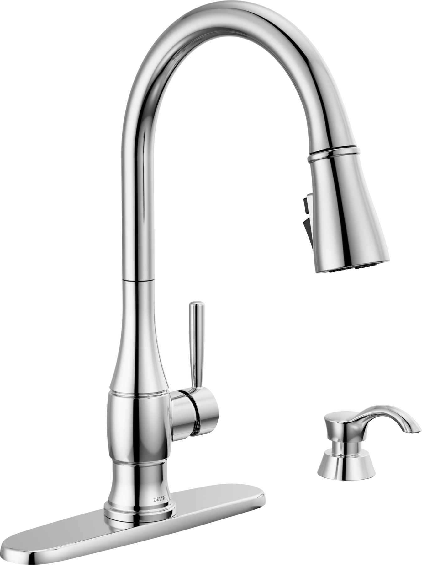 Single Handle Pull-Down Kitchen Faucet with Soap Dispenser and ShieldSpray Technology in Chrome — thumbnail 2