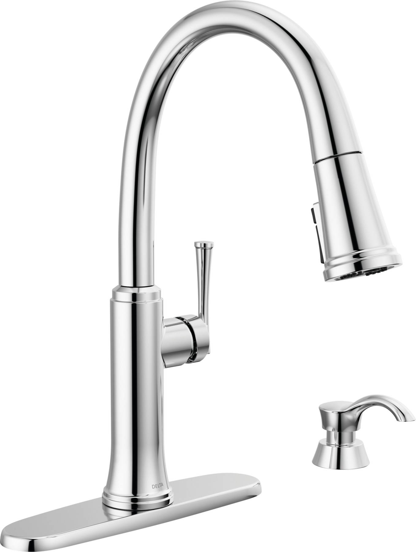 Single Handle Pull-Down Kitchen Faucet with Soap Dispenser and ShieldSpray Technology in Chrome — thumbnail 2