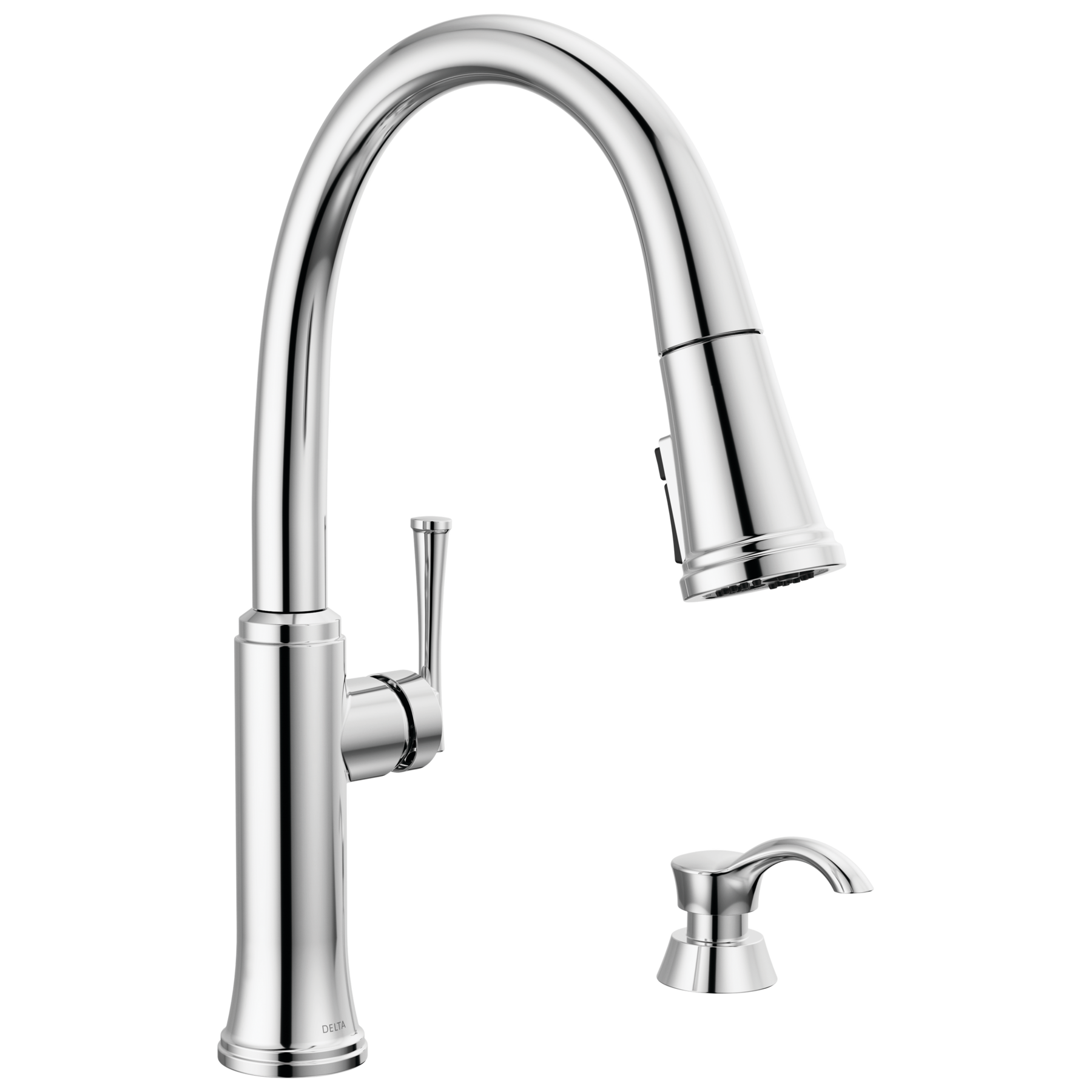 Single Handle Pull-Down Kitchen Faucet with Soap Dispenser and ShieldSpray Technology in Chrome — image 1