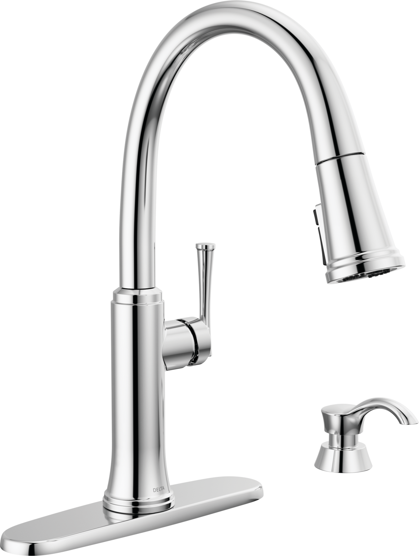 Single Handle Pull-Down Kitchen Faucet with Soap Dispenser and ShieldSpray Technology in Chrome — thumbnail 2