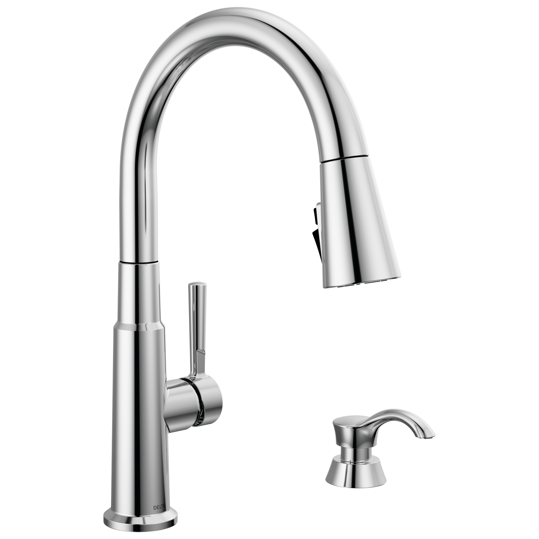 Single Handle Pull-Down Kitchen Faucet with Soap Dispenser and ShieldSpray® Technology in Chrome — image 1
